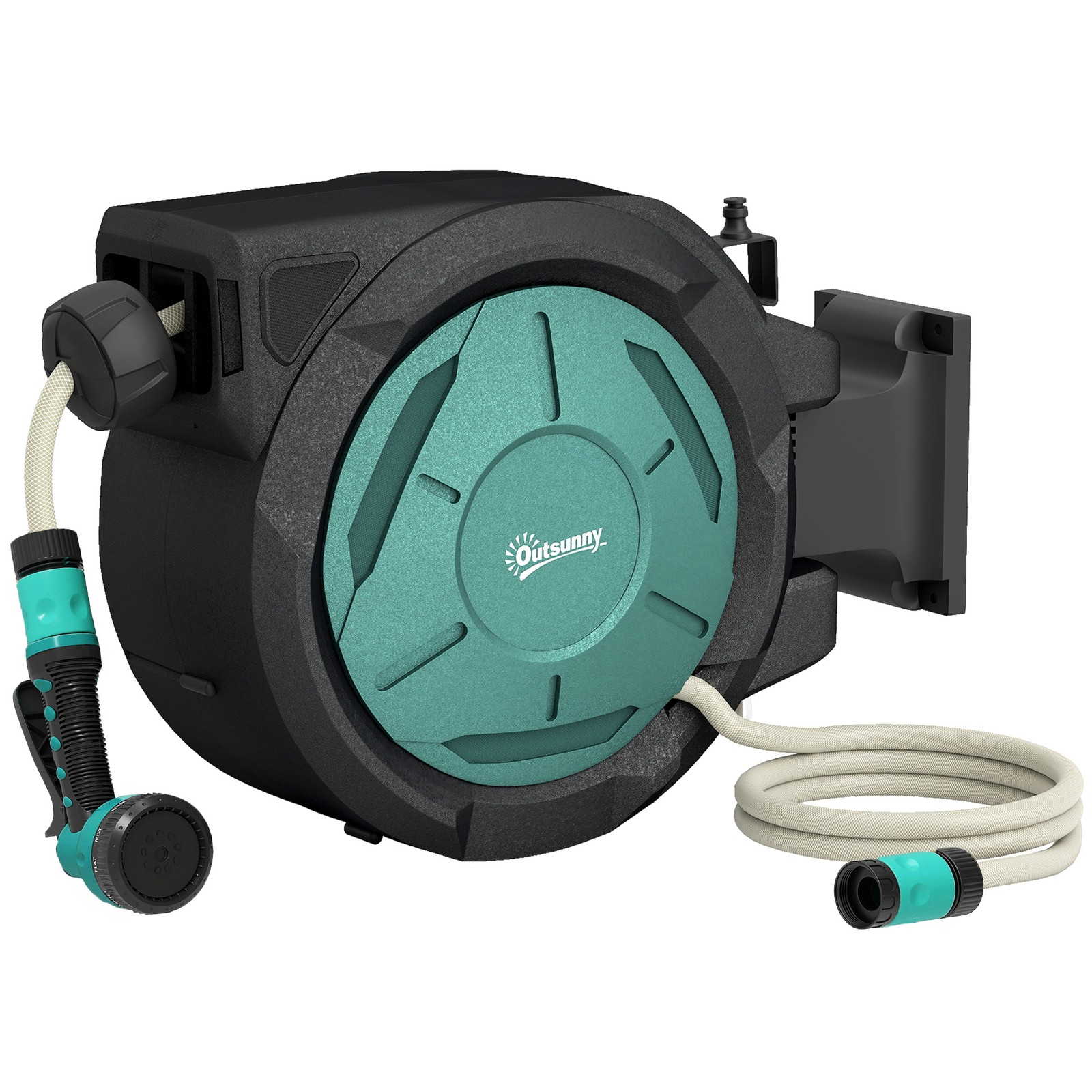 Outsunny Retractable Hose Reel Wall Mounted with Lock, Black