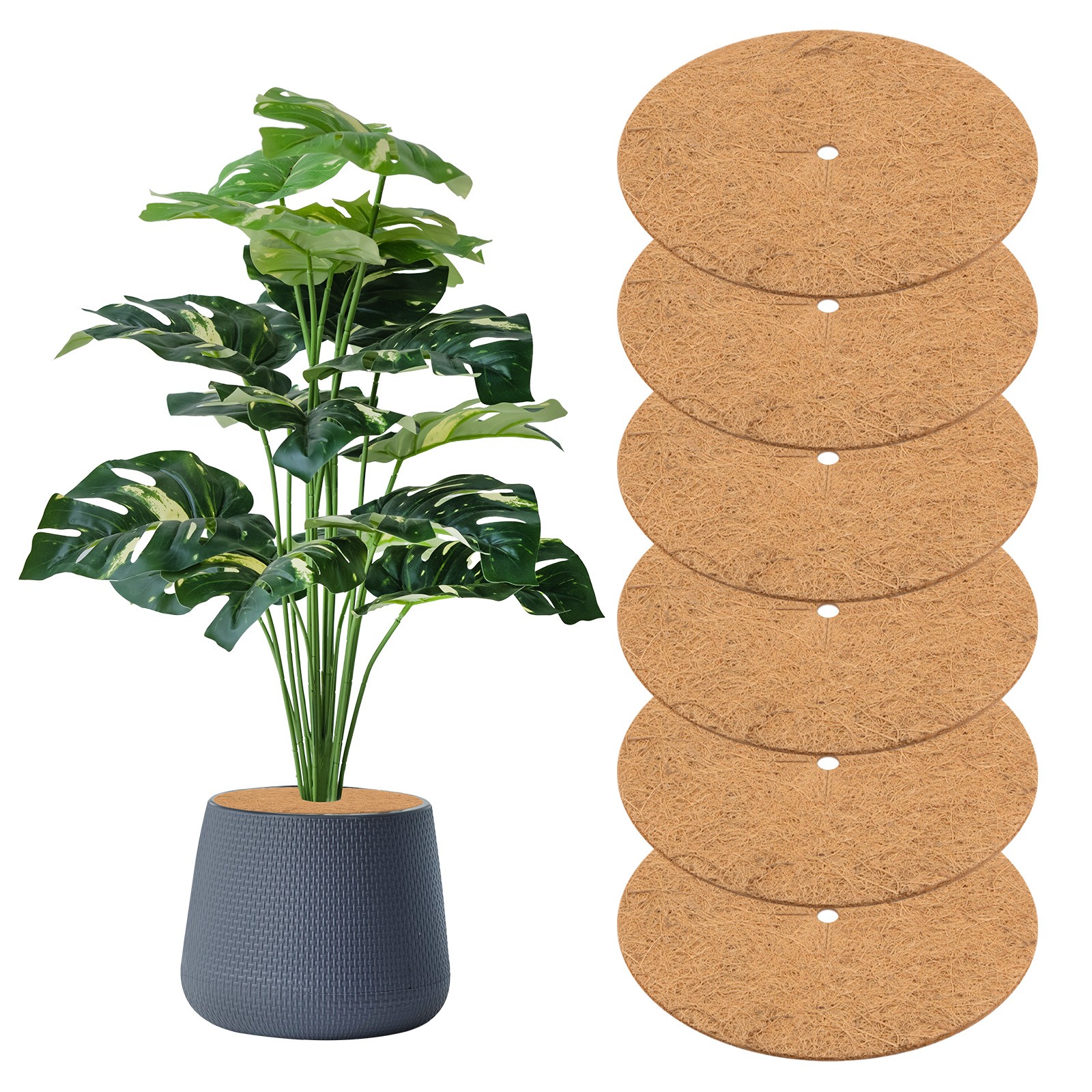 6-Pack 23.6 Inch Coconut Fibers Mulch Ring Tree Protector Mat [Coconut Brown]
