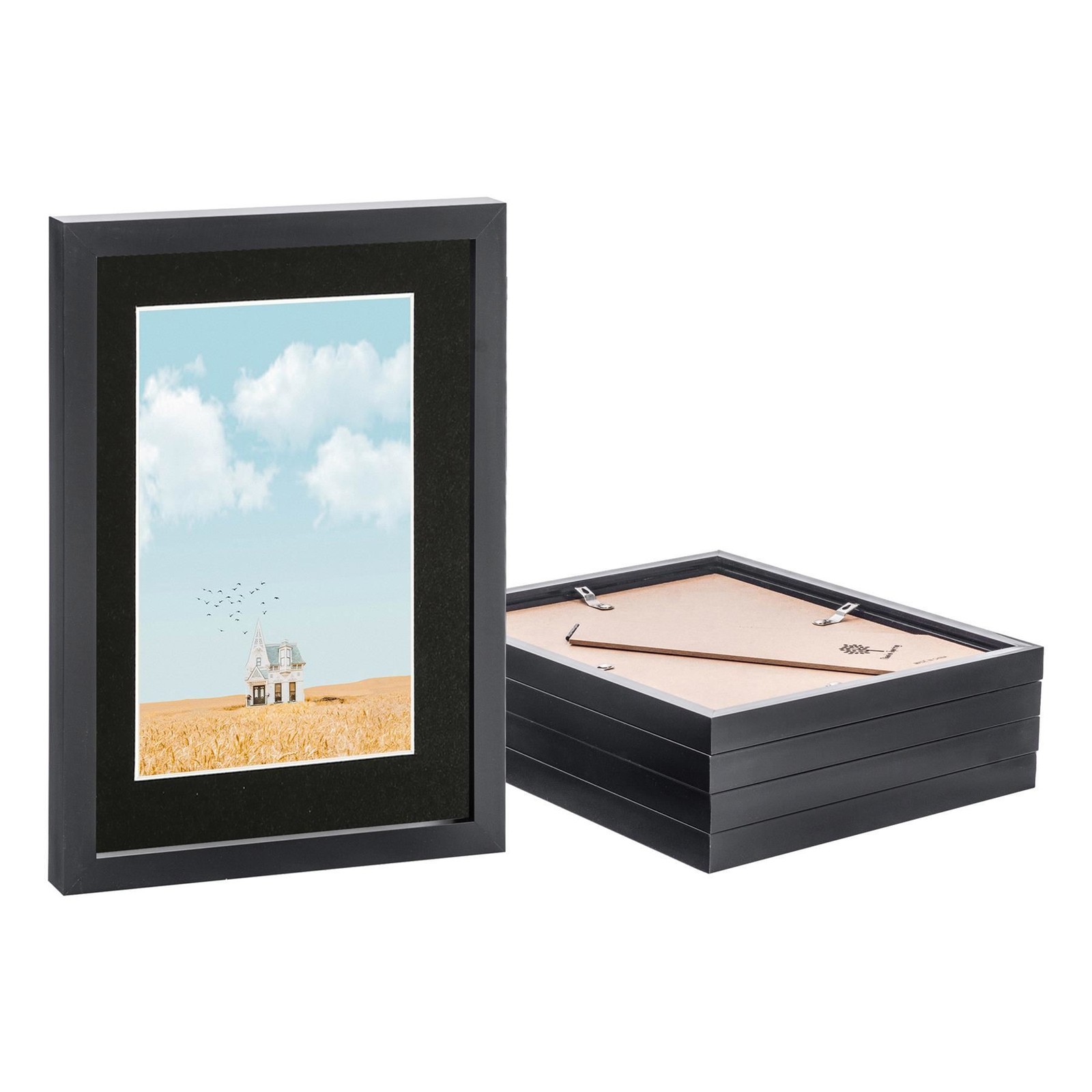 5x Black A4 (8" x 12") Photo Frames with Black A5 Mount Picture Home Wall Décor