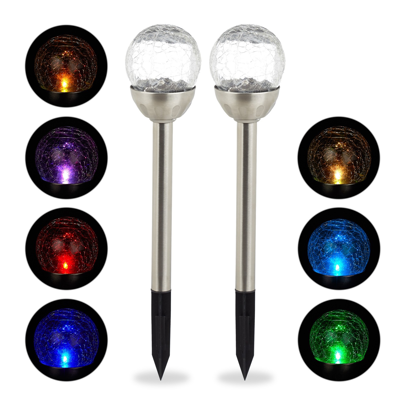 LED Glass Sphere Solar Lamp Set of 20, Garden Pathway Lighting, Crushed Look