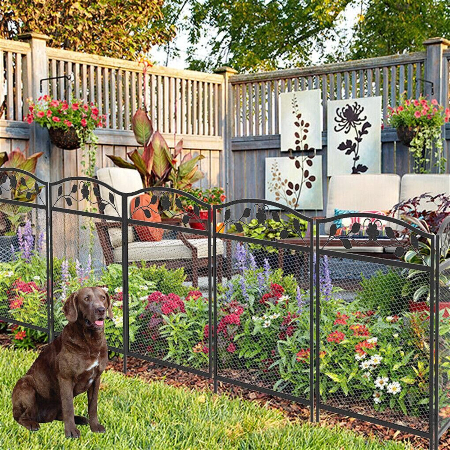 5 Pack Mesh Fence Panels Garden Lawn Edging Metal Side Outdoor Patio Gate Black