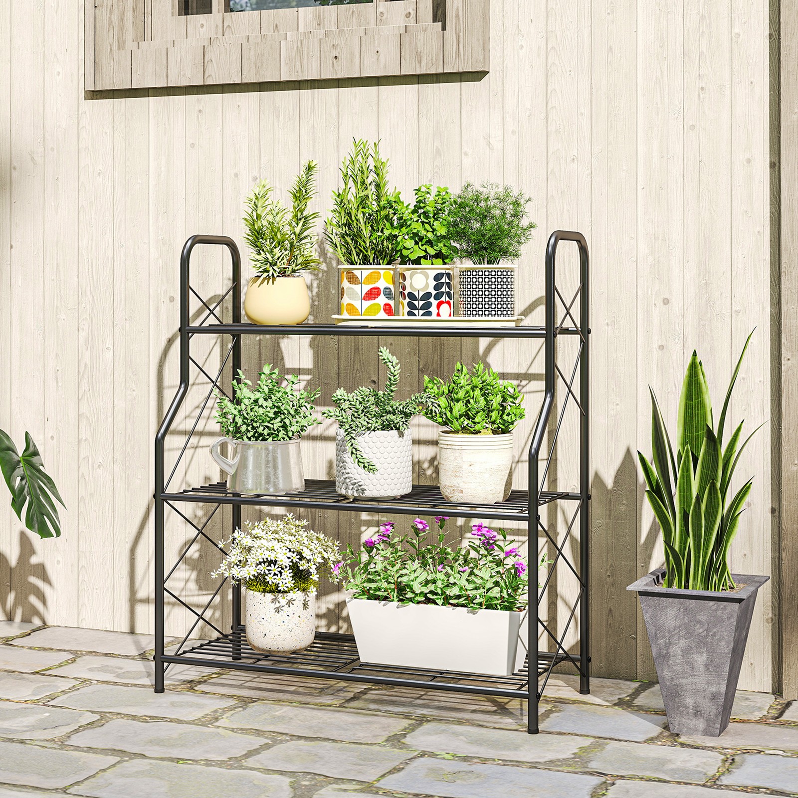 3-Tier Metal Plant Stand, Heavy Duty Ladder Shelf Potted Plants Display Rack