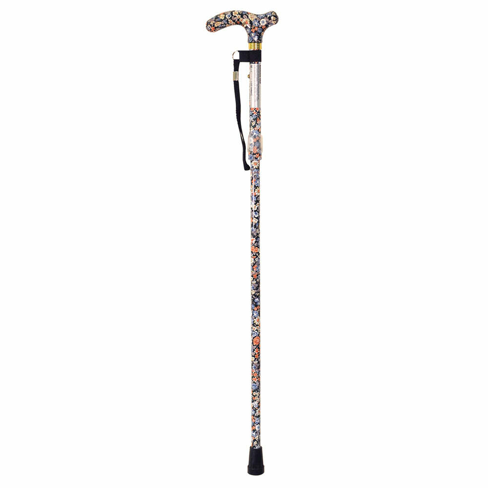 Deluxe Ambidextrous Foldable Walking Cane - 5 Height Settings - Japanese Floral