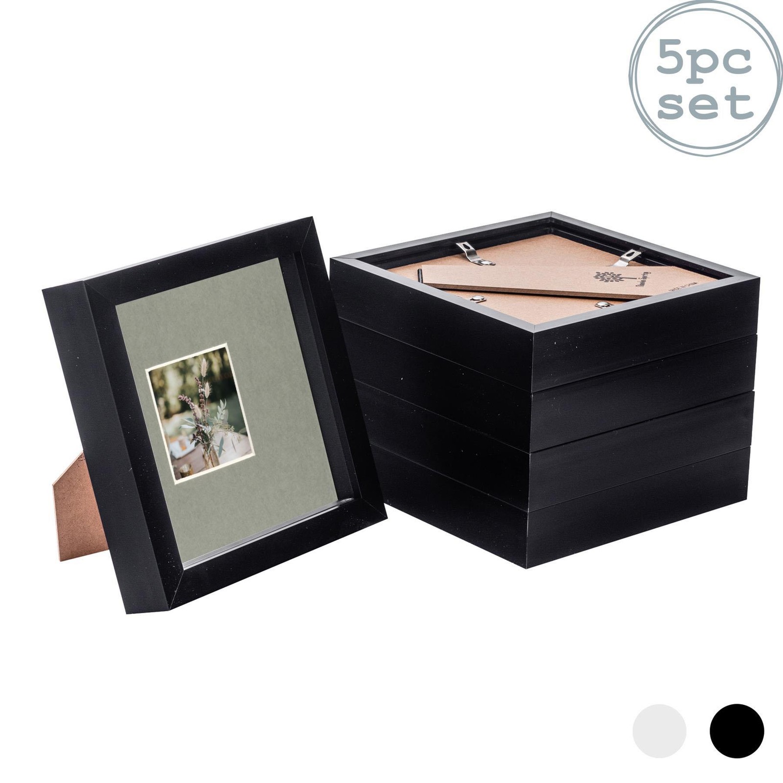 5x 3D Box Photo Frames Picture Display 6 x 6" with 2 x 2" Mount Black/Grey