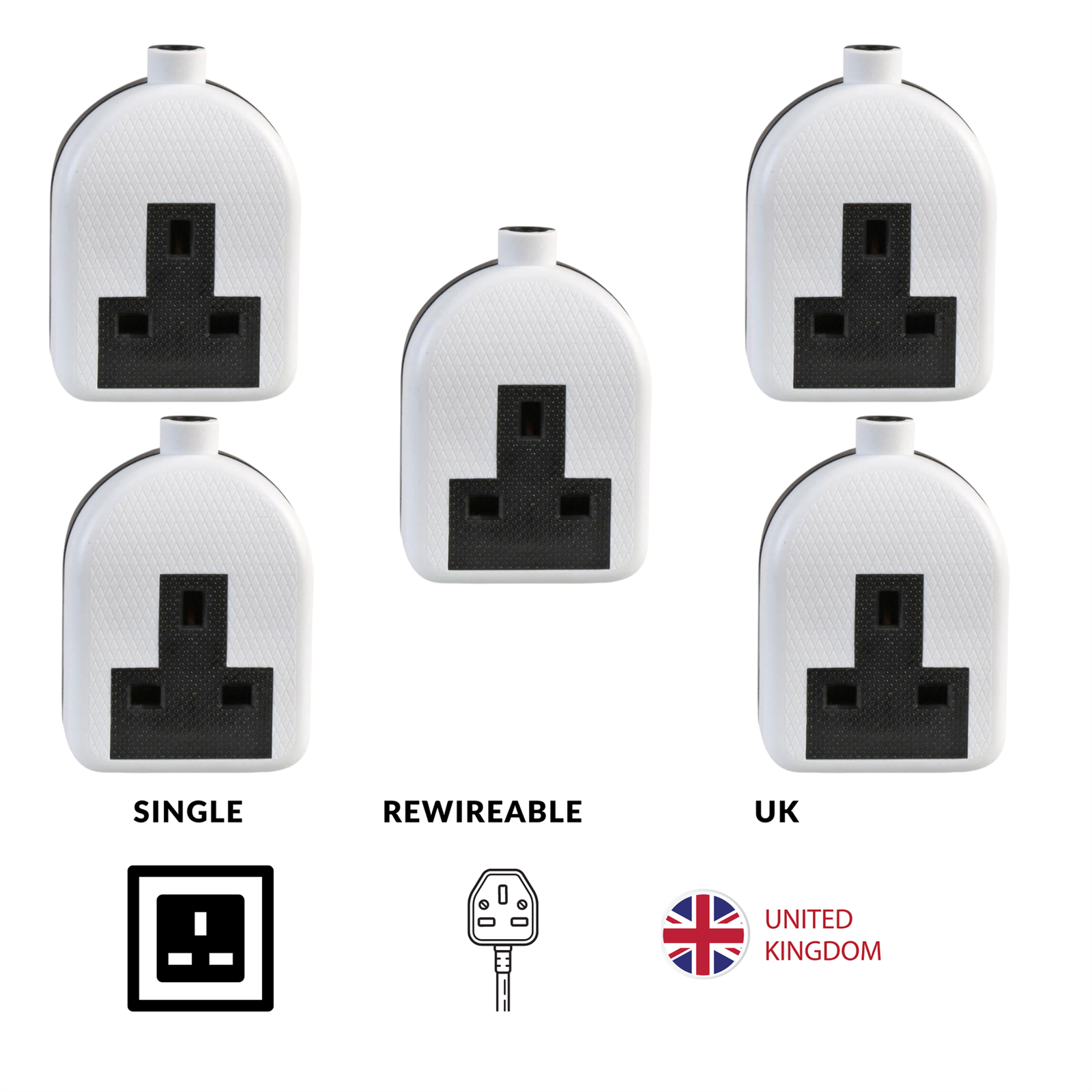 5x Rubber Extension Lead Socket End Single Gang Socket 13Amp