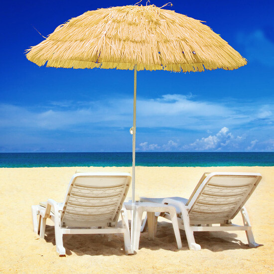 Patio Garden Beach Hawaiian Parasol Outdoor Sun Shade Sun Umbrella Tilting Beige