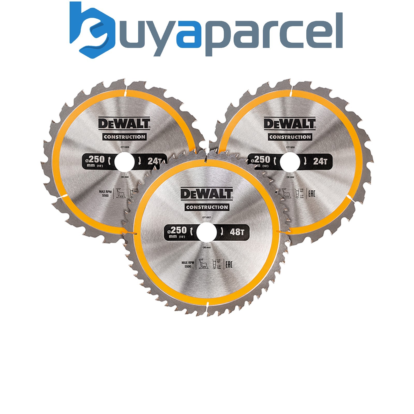 Dewalt DT1963-QZ Construction Circular Saw Blade 3 Pack 250 x 30mm x 24T/48T
