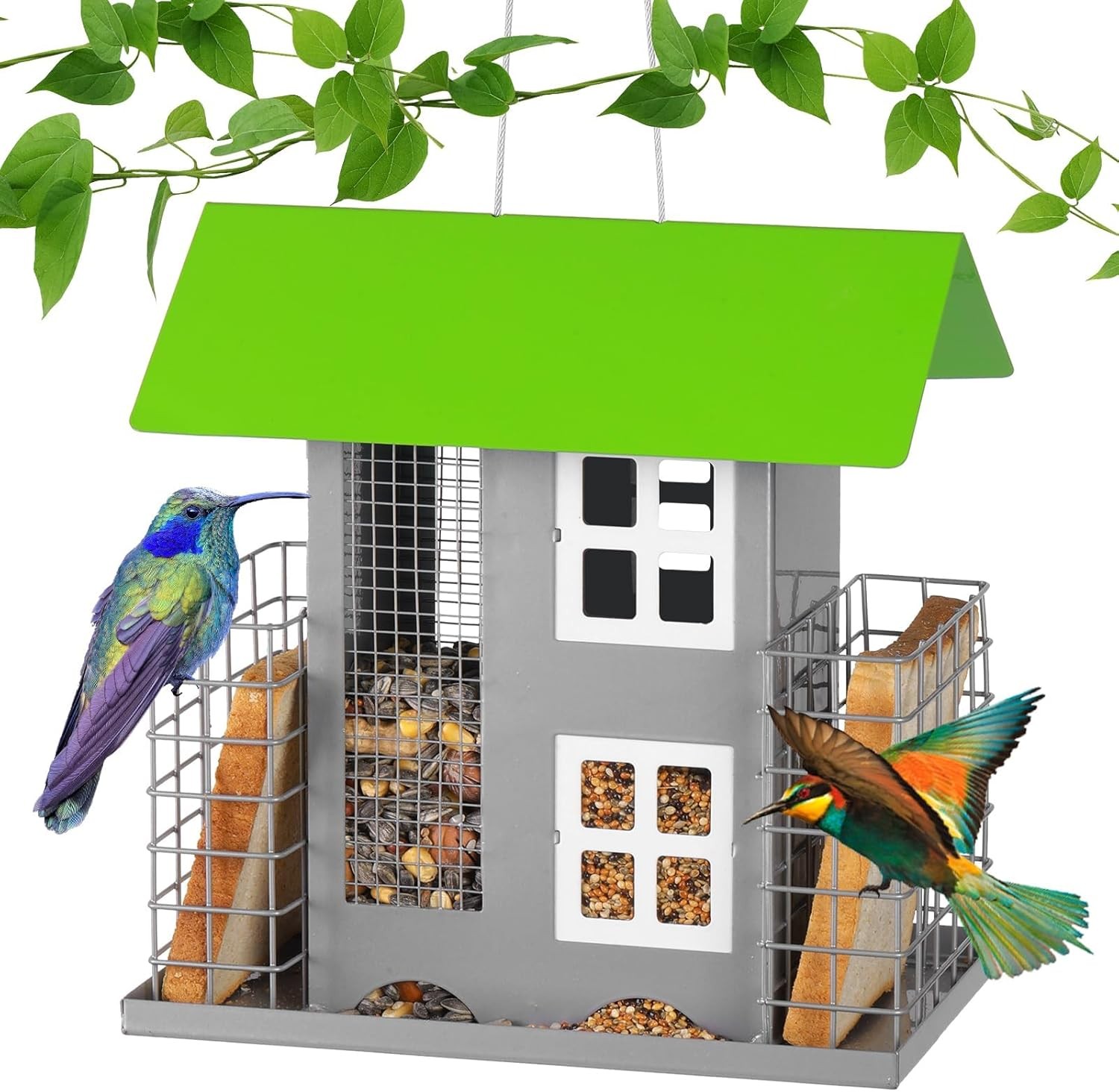 MIXXIDEA Metal Bird Feeders for Outdoors Wild Bird Feeder with 2 Suet Cage Hang