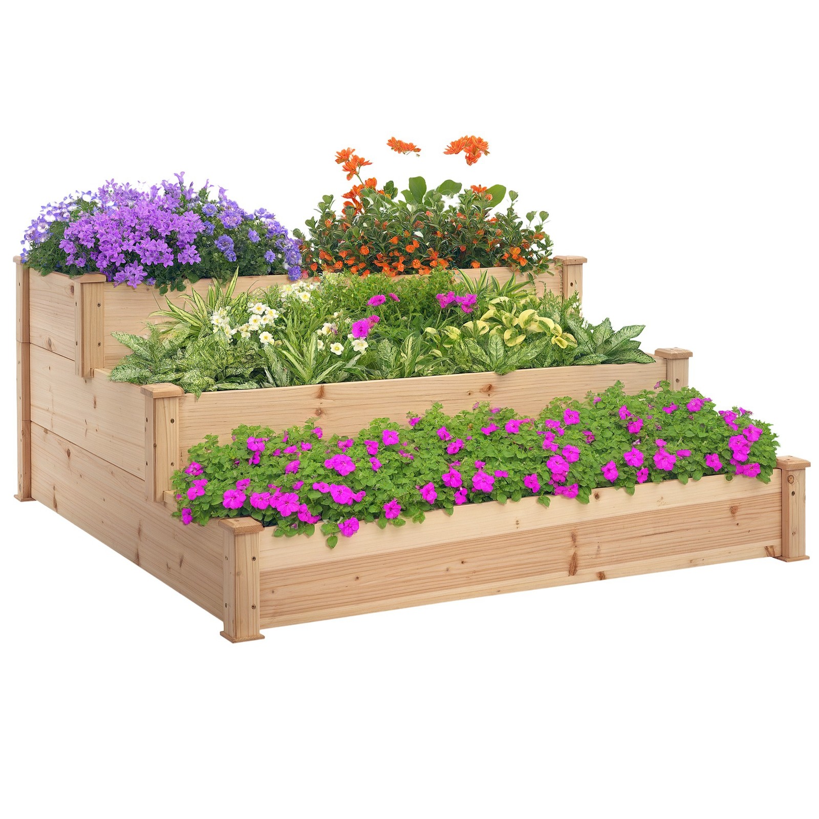 Outsunny Wooden Raised Bed 3-Tier Planter Kit Elevated Plant Box 124x124x56cm