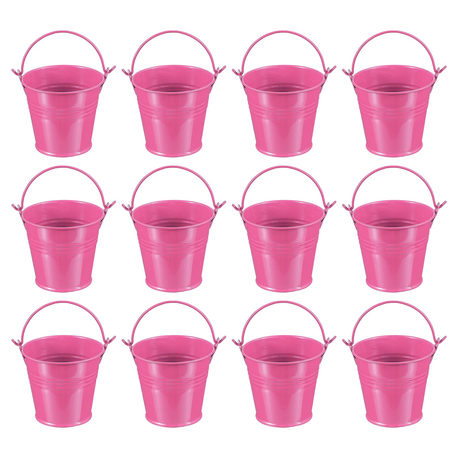 12 Pcs 2.7"x2.3" Small Metal Buckets with Handle Mini Bucket Rose Red