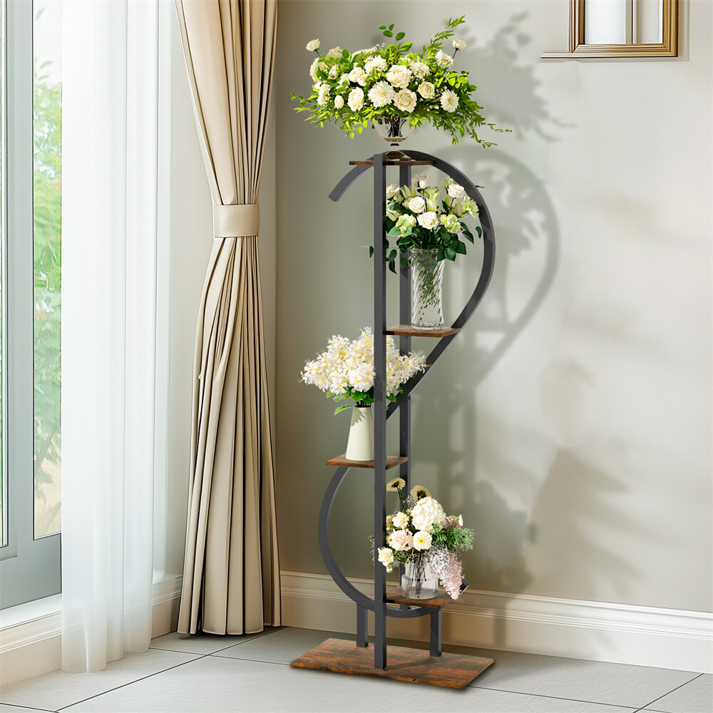 5 Tier Tall Indoor Plant Stand Slim Curved Shelf Hanging Loop Bonsai Ladder Rack