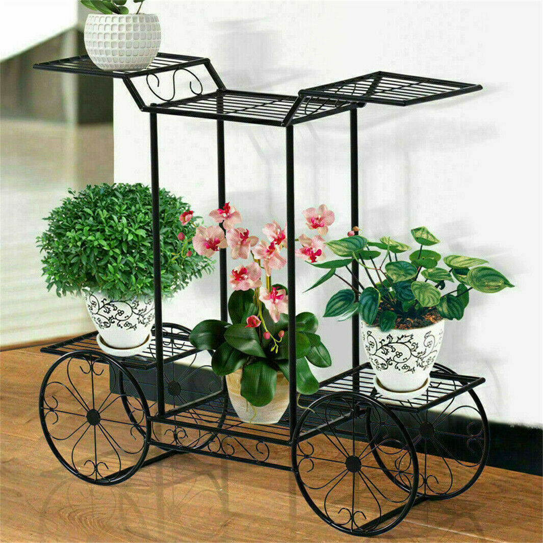 Garden Cart Plant Stand Metal Iron Flower Pot Holder 6 Tiers Parisian Style