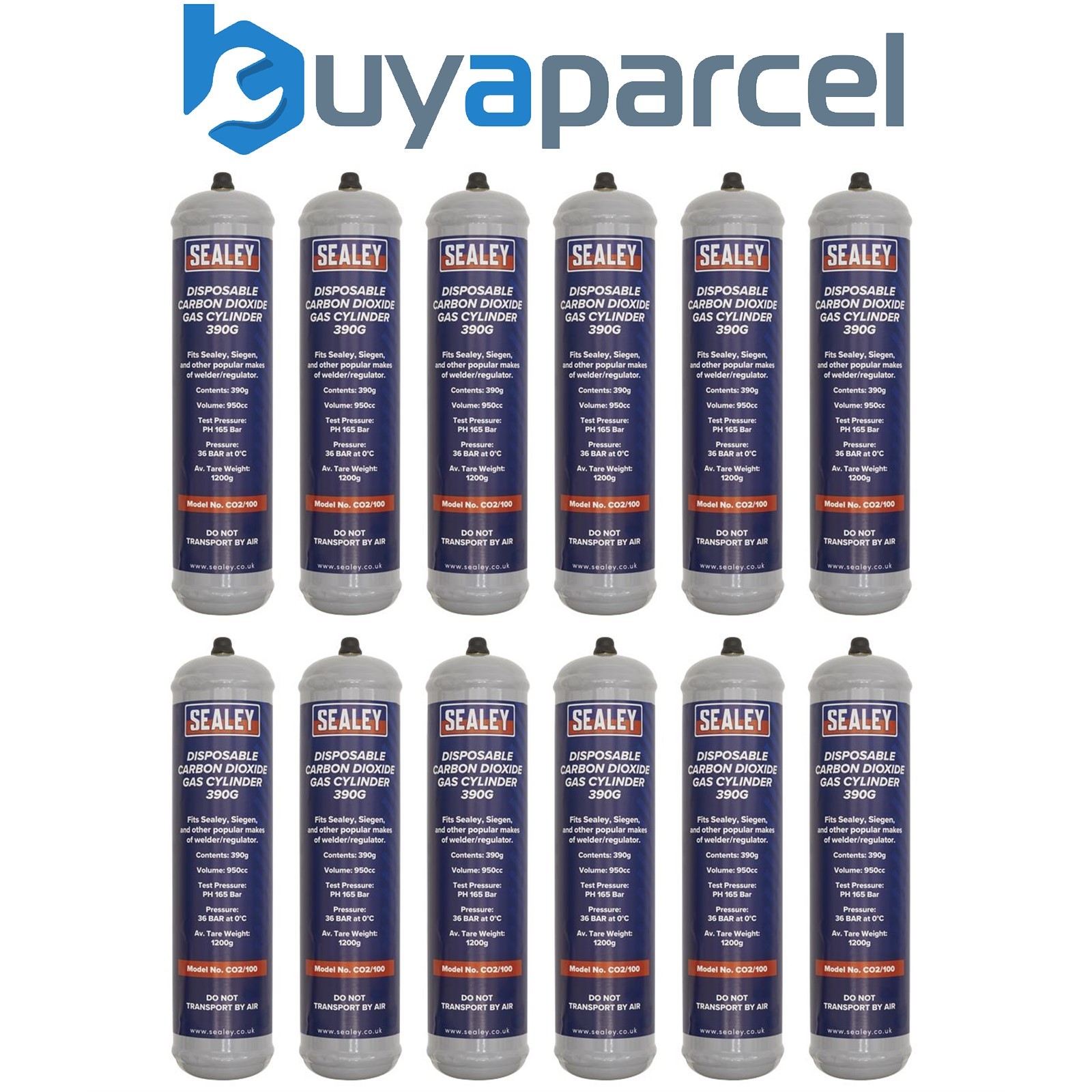 Sealey CO2/100/12 Disposable Carbon Dioxide Gas Cylinder 390g - Box of 12