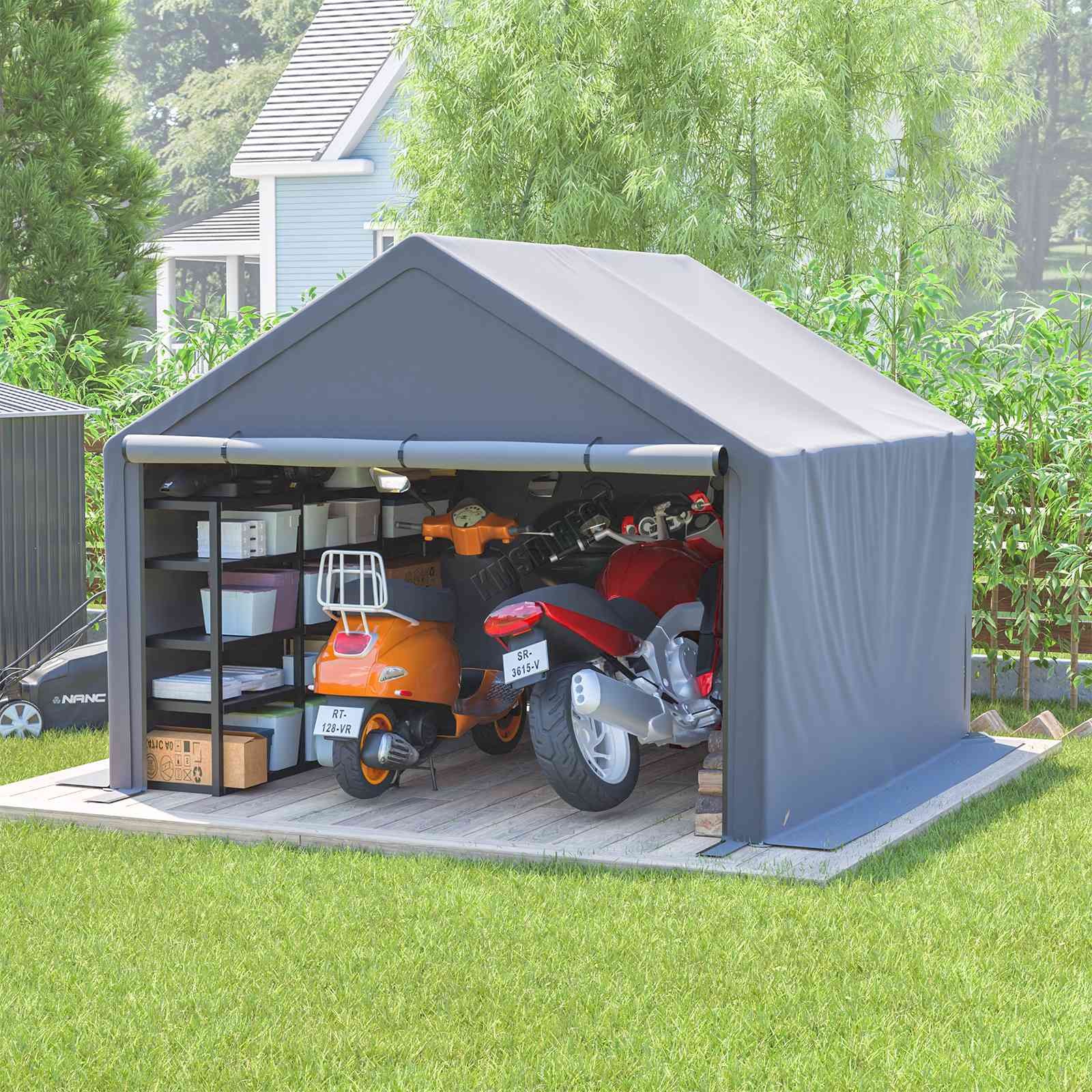 Storage Tent 10X10FT Garden Waterproof Anti-UV Bike Shed Steel Frame Zipper Door