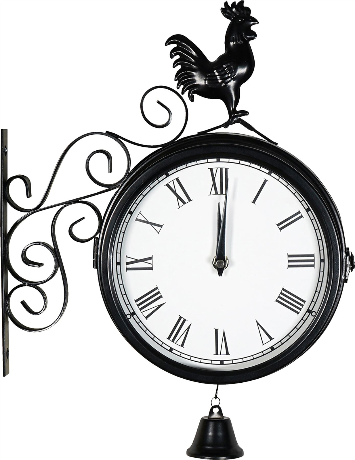 Garden Retro Station Clock Wall Mount Rooster Outdoor Double Sided Vintage