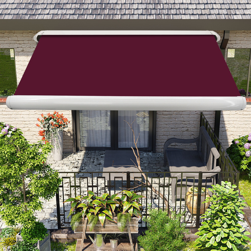 3.5x2.5M Full Cassette Electric Awning Sun Shade Retractable Canopy Wine Red