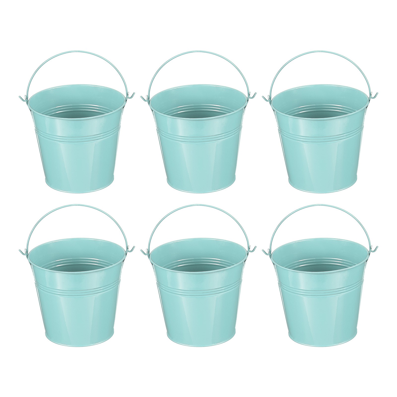 6 Pcs 5.1"x4.7" Small Metal Buckets with Handle Mini Bucket Light Blue