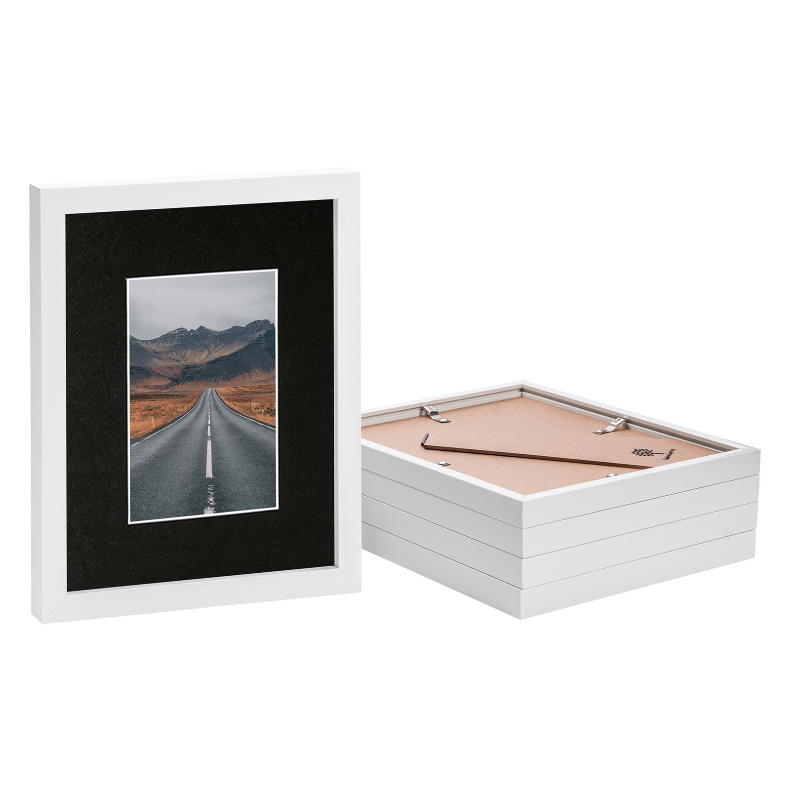 5x White 8" x 10" Photo Frames with Black 4" x 6" Mount Picture Décor