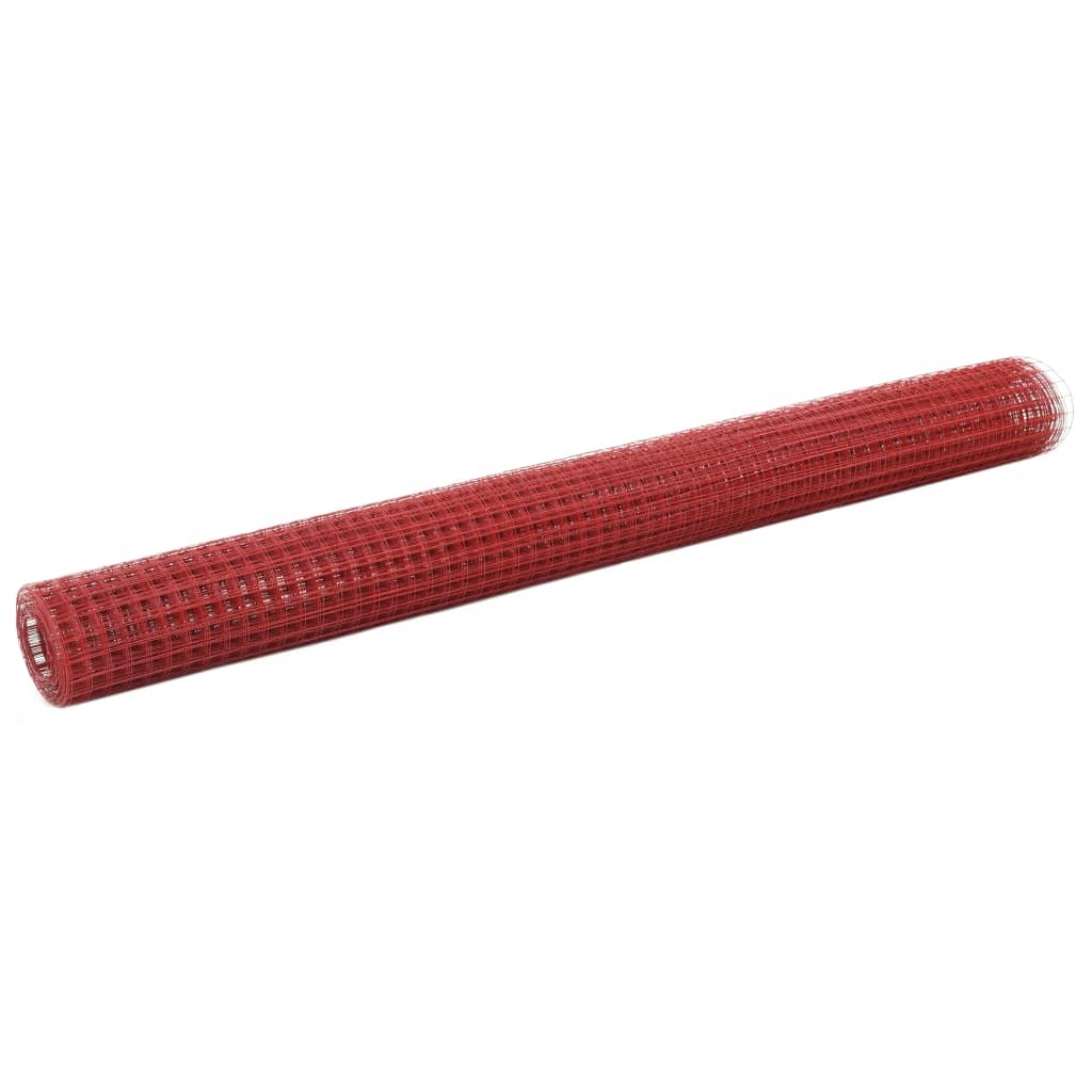 Chicken Wire Fence Mesh Roll Steel with PVC Coating 10x1.5 m Red vidaXL