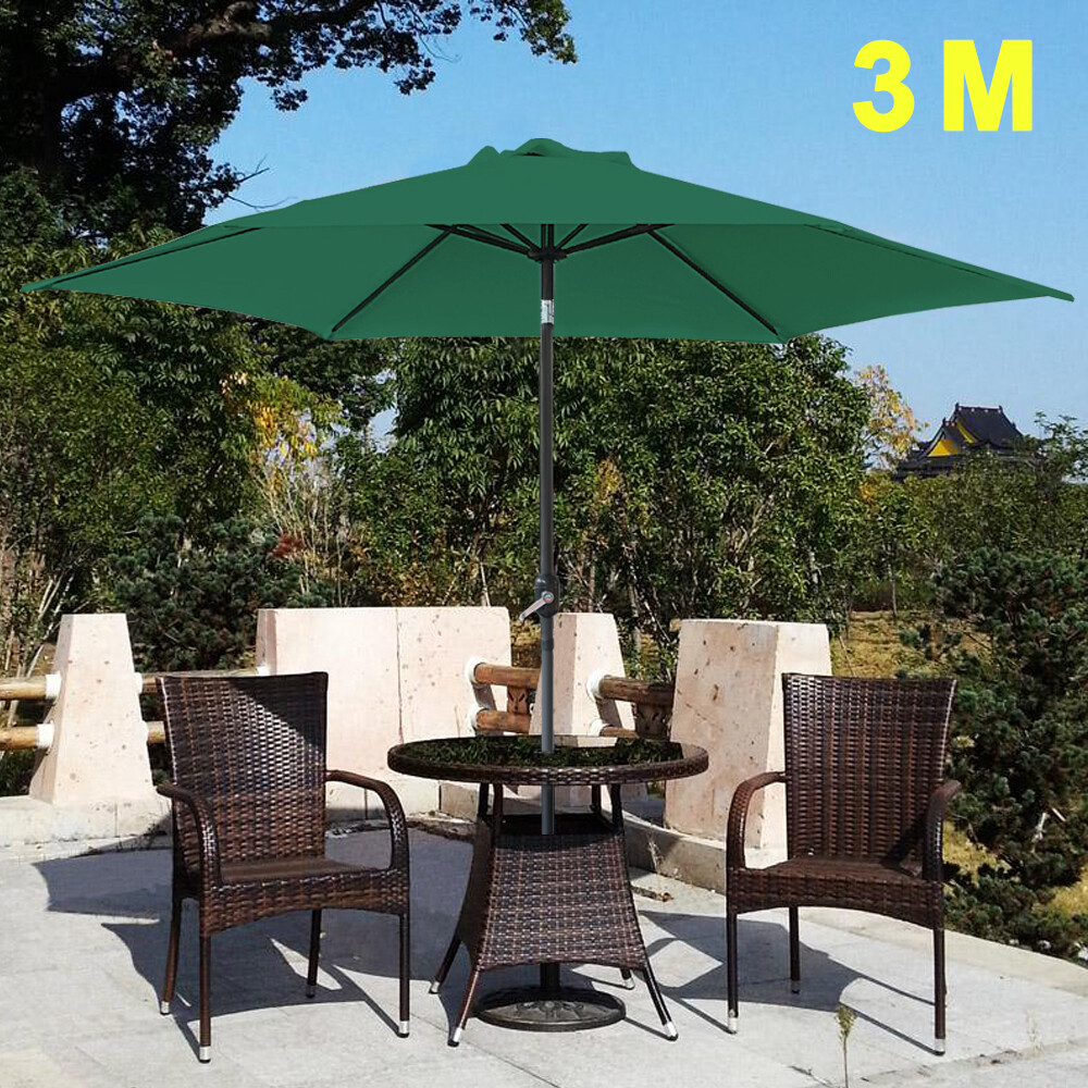 Patio Parasol Sun Shade Garden Umbrella Crank and Tilt Aluminium Pole Green 3M