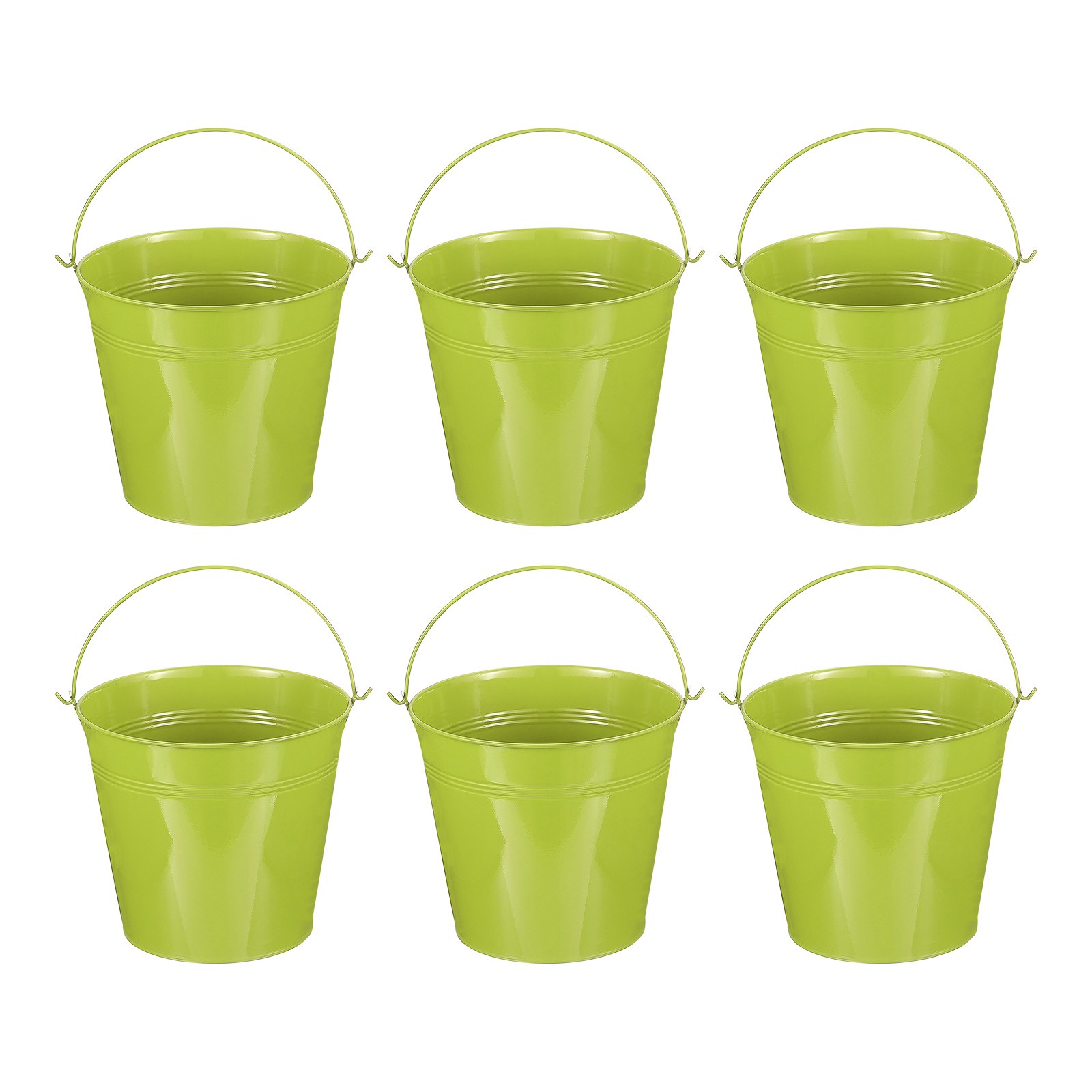 6 Pcs 7"x6.4" Small Metal Buckets with Handle Mini Galvanized Bucket Green