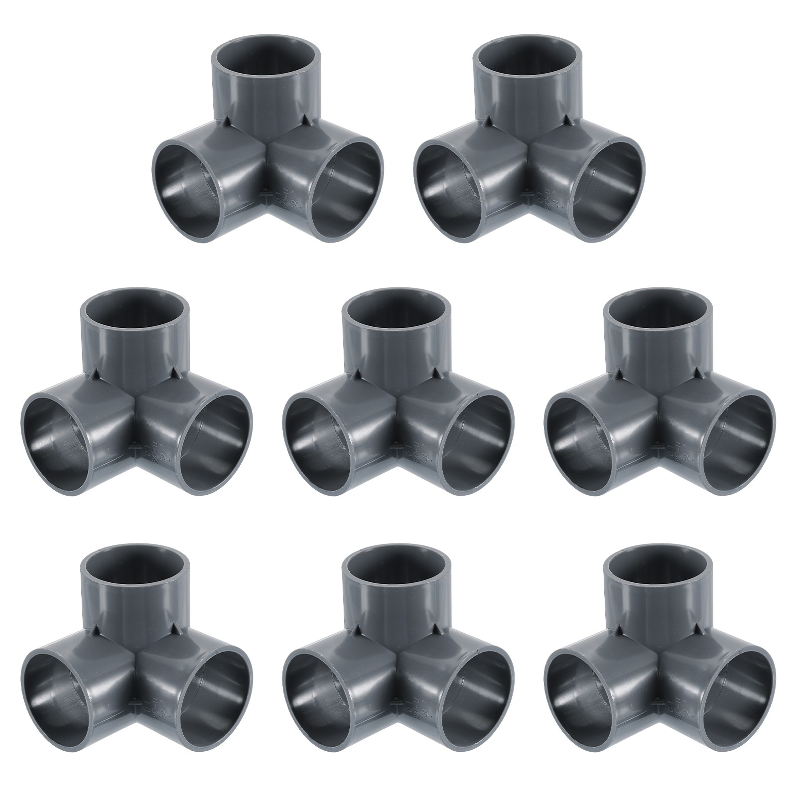 1-1/2" PVC Fittings, 8 Pcs 3 Way Elbow Connector Elbow PVC Corner Fitting, Grey