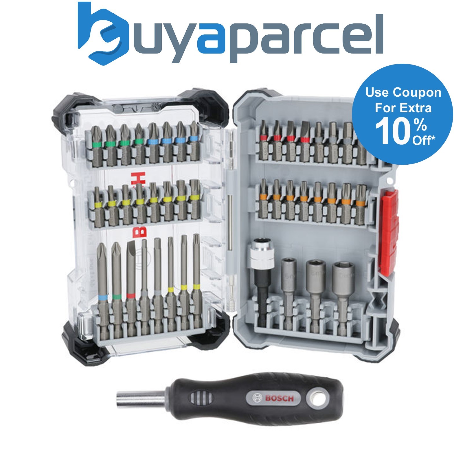 Bosch 45 Pick & Click Extra Hard Screwdriver Bit Set Handle + Case 2607017732