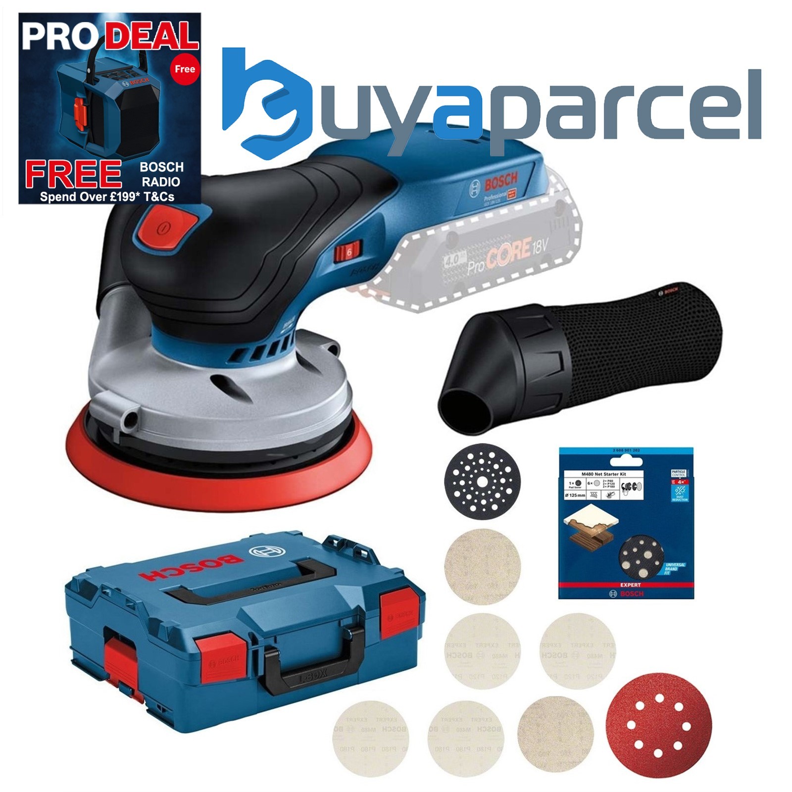 Bosch GEX 18V-125 Brushless 18v Random Orbital Sander Lboxx 7pc EXPERT M480 Mesh