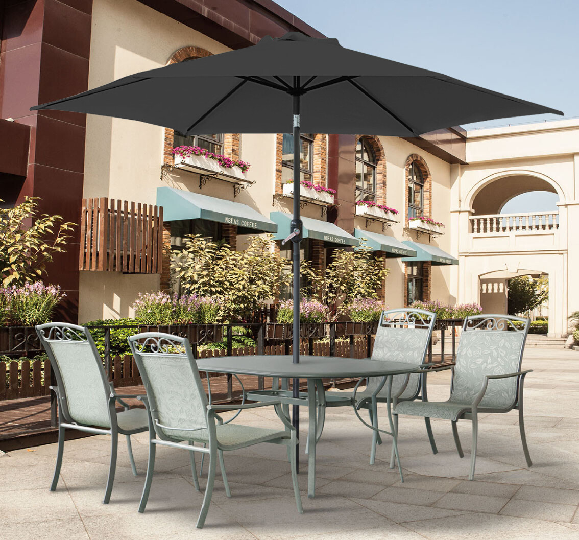 Garden Round Parasol Patio Umbrella Sun Shade Aluminium Crank Tilt 3M Black
