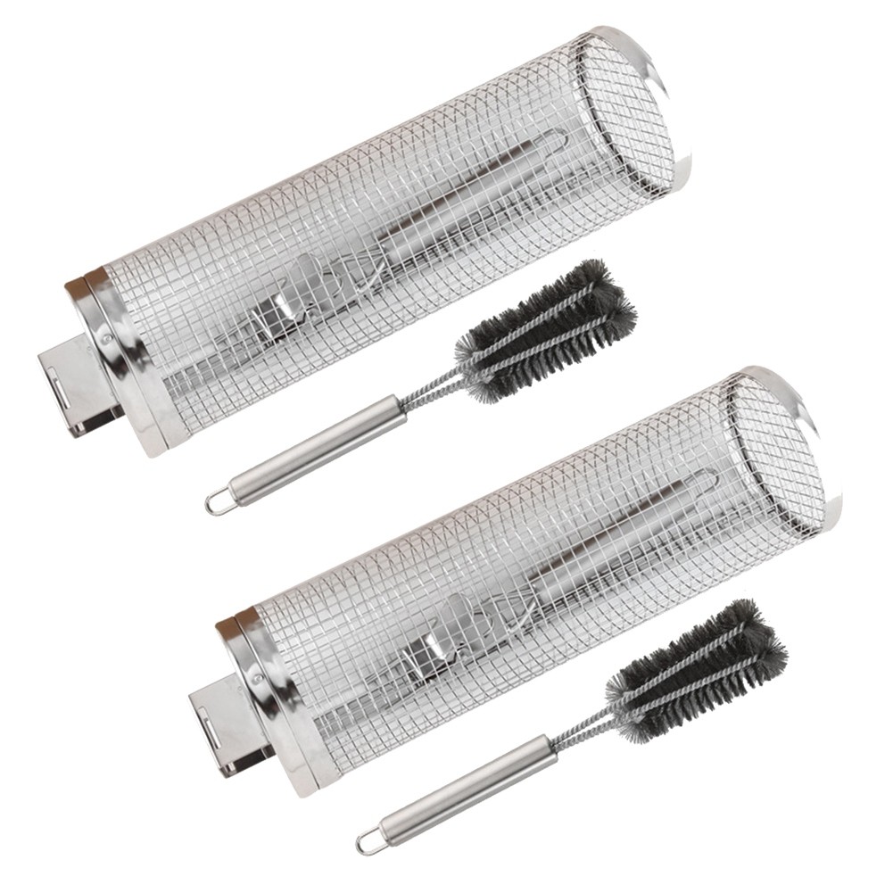 2X(Barbecue Cage with Handle Barbecue Stainless Steel Rolling Grill 4164