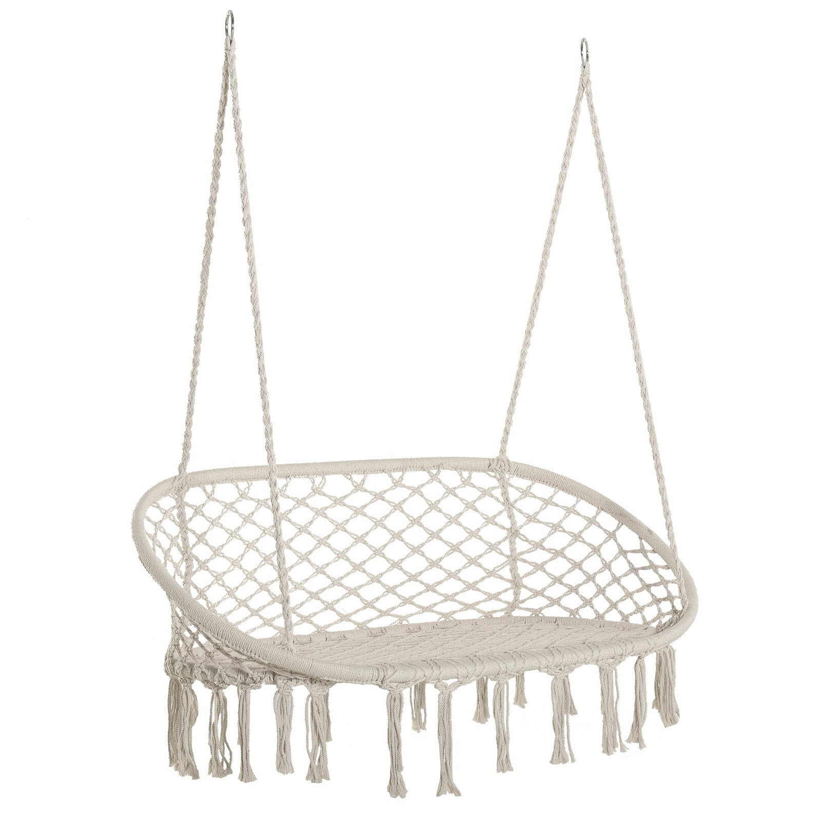 Outsunny Hanging Hammock Chair Macrame Seat for Patio Garden Yard Cream White