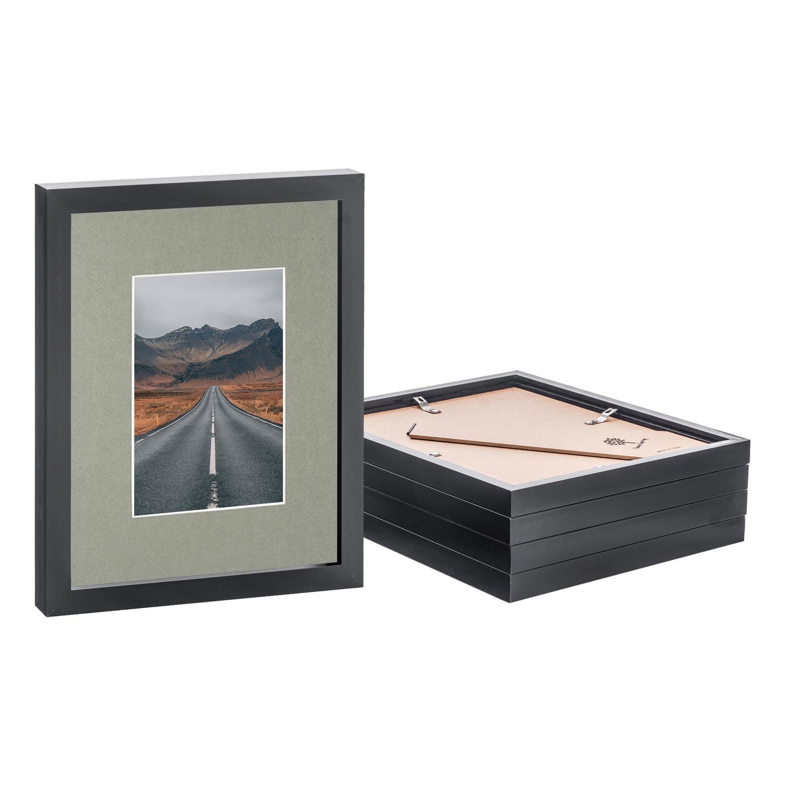 5x Black 8" x 10" Photo Frames with Grey 4" x 6" Mount Picture Wall Décor