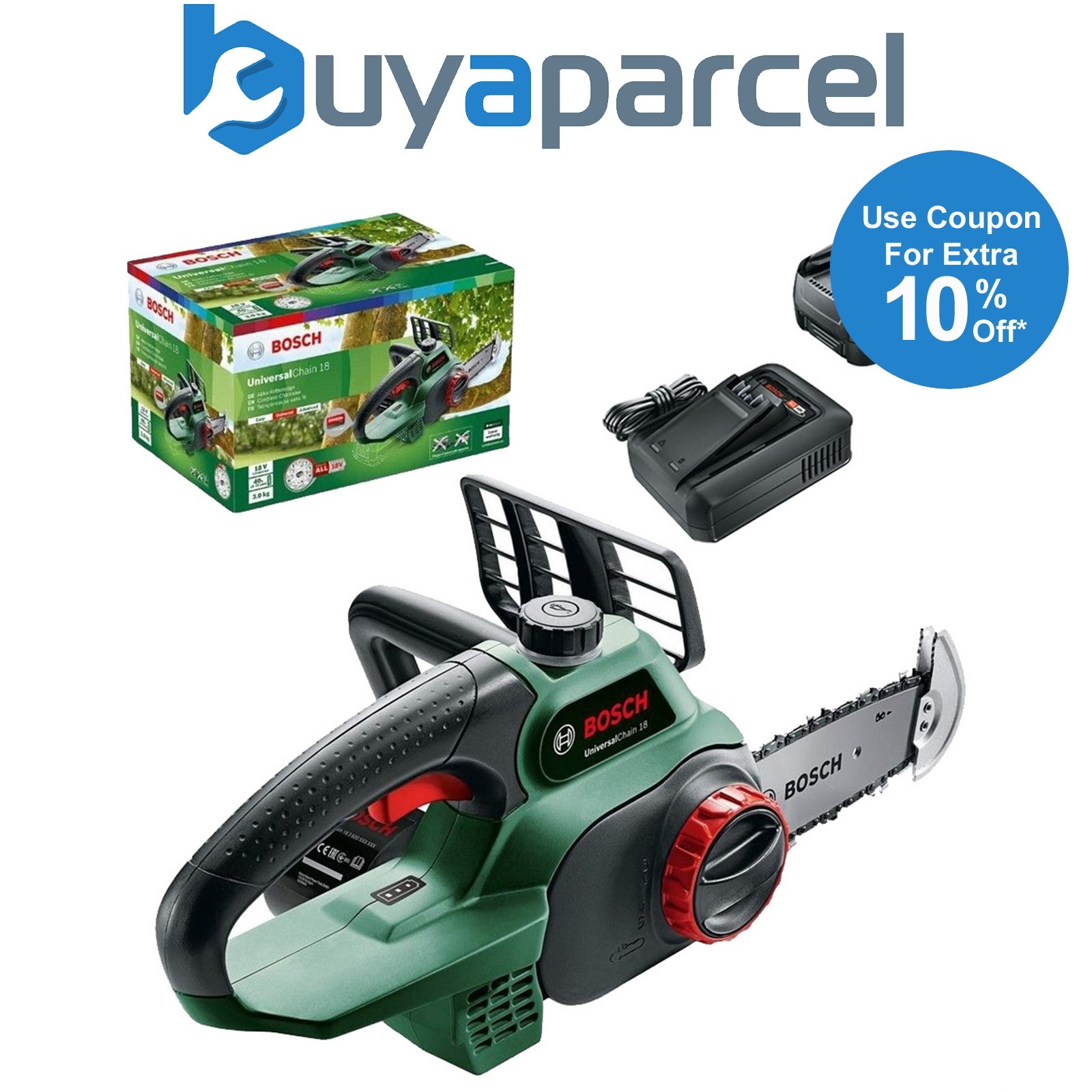 Bosch 06008B8001 18v Cordless Chainsaw 20cm UniversalChain + 4AH Battery Kit