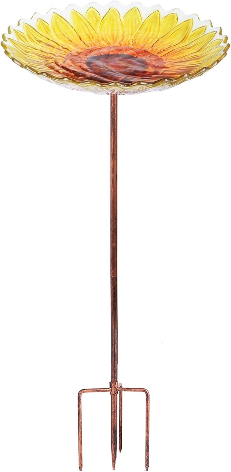 26 Inch Height Glass Bird Baths Birdfeeders with Metal Stake for Garden Lawn Ya