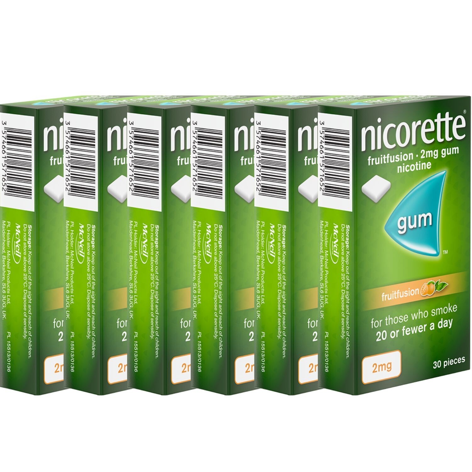 6 x NICORETTE Fruitfusion 2mg Gum 30s
