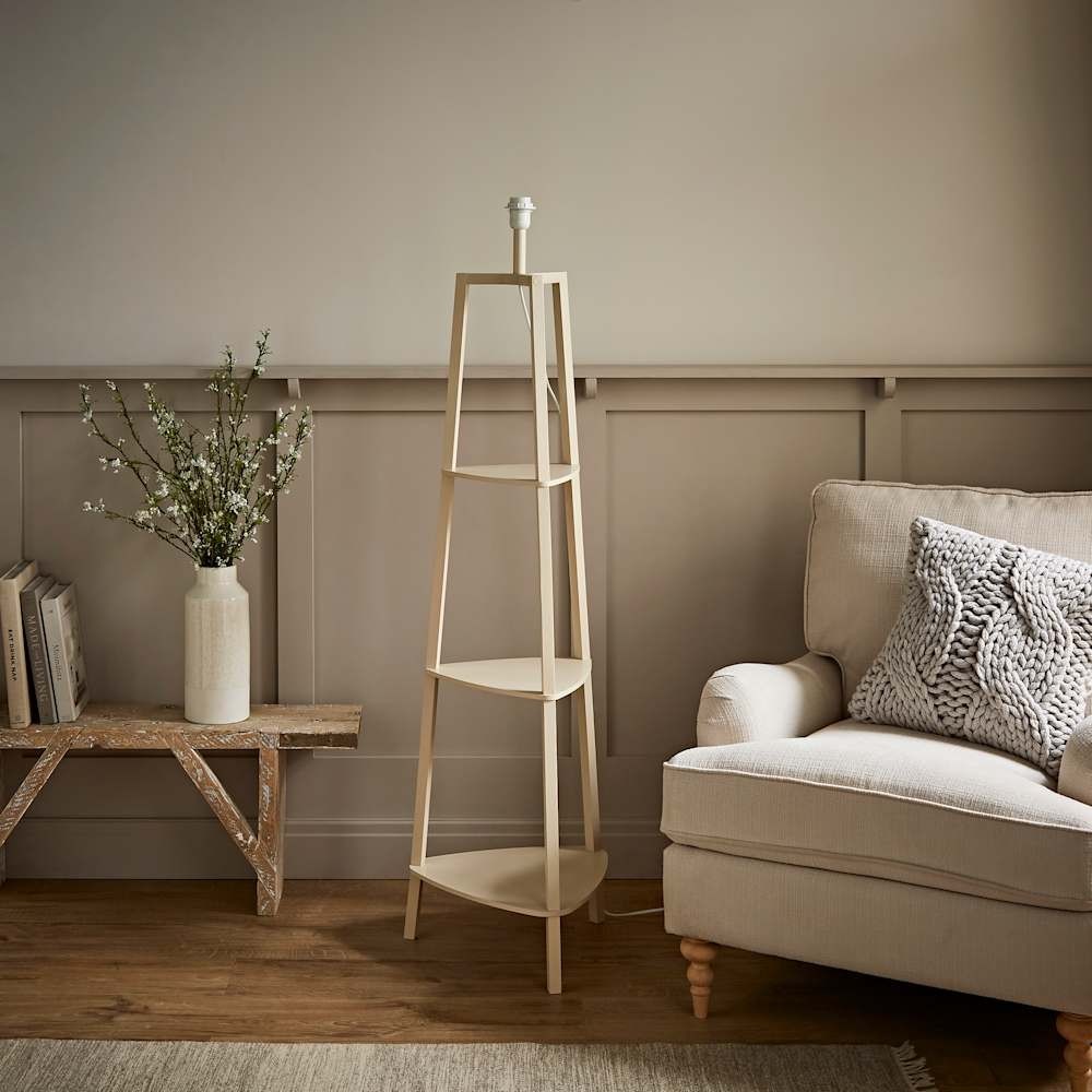 Shelf Floor Lamp Base Cream Wood Standard Living Room Light Free Standing