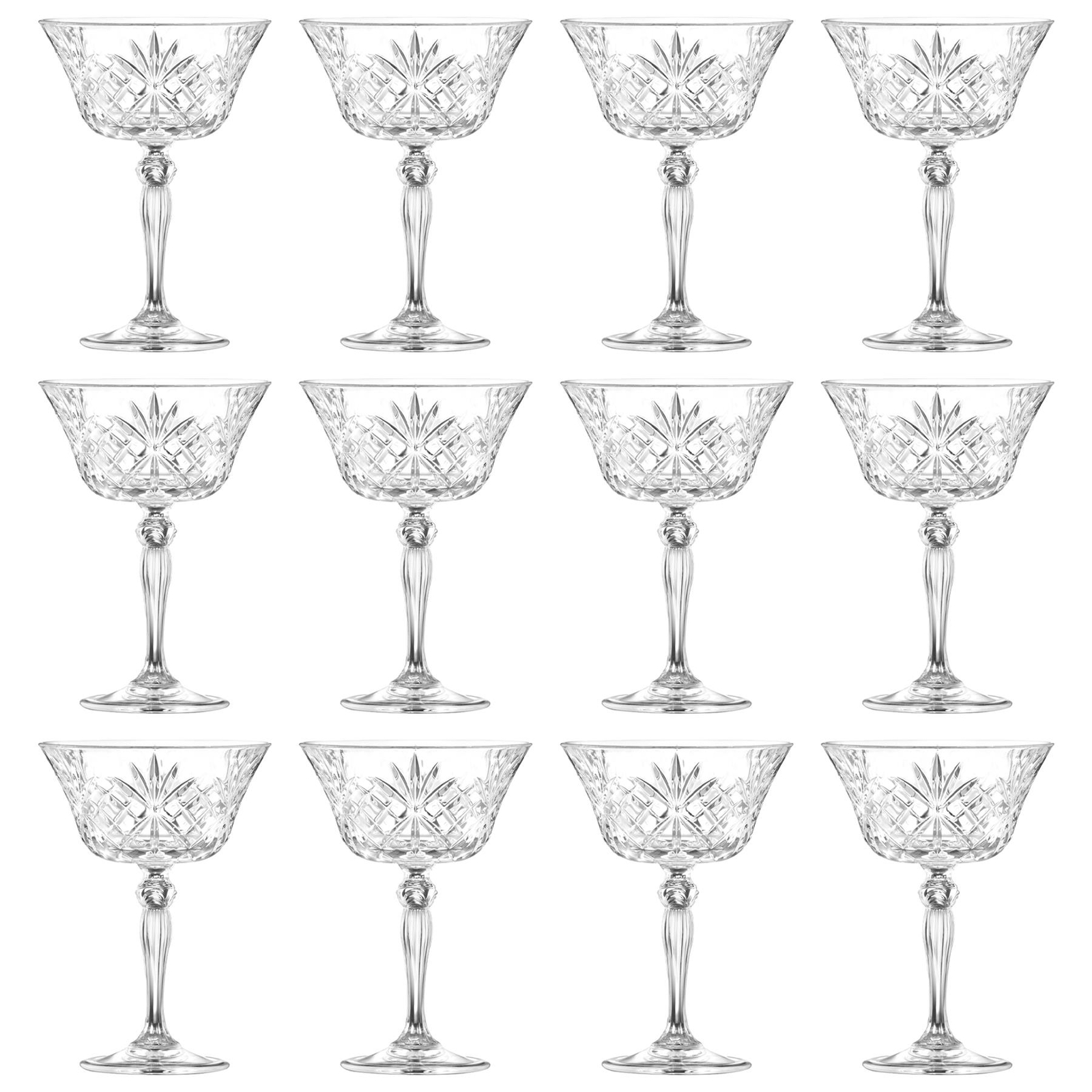 12x RCR Crystal 260ml Melodia Glass Champagne Saucers Vintage Saucer Glasses Set