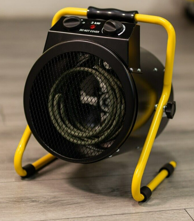 Electric Fan Heater 3KW Portable Home Office Warmer Tilting Cylinder Industrial