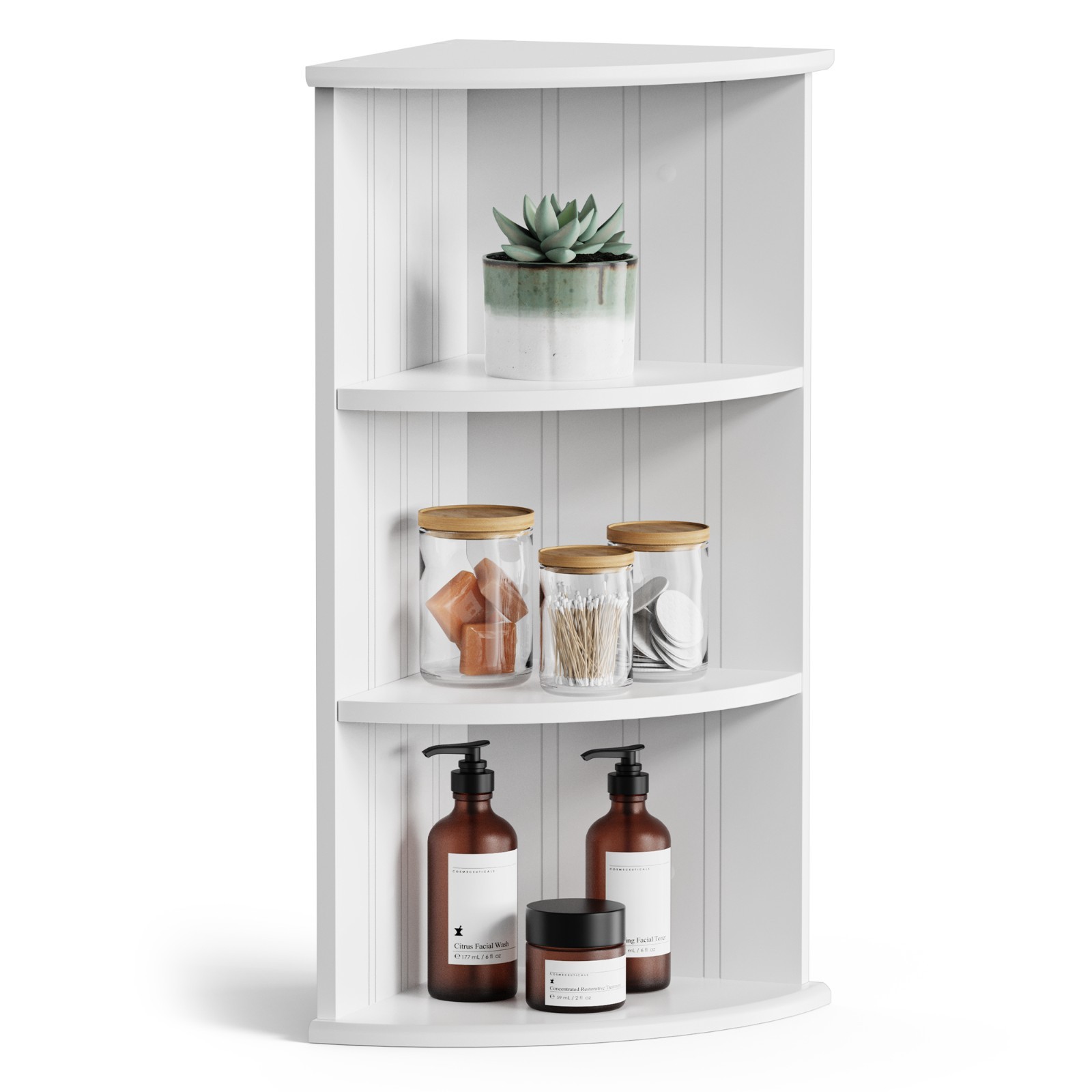 White Corner Shelves for Wall, 3 Tier Wall Mounted or Freestanding, Vonhaus