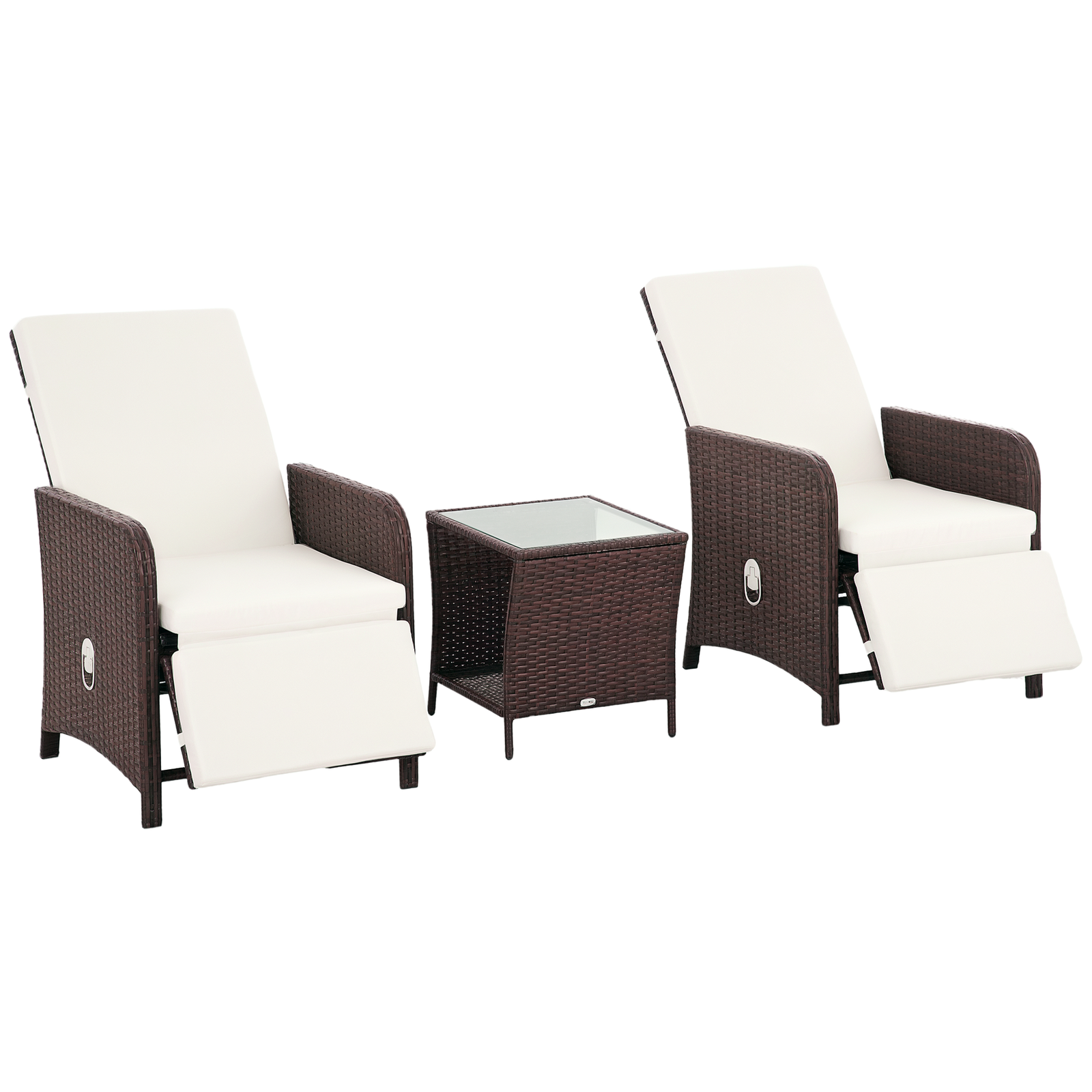 Outsunny 3 Pieces Rattan Bistro Set w/ Adjustable Backrest - Cream White