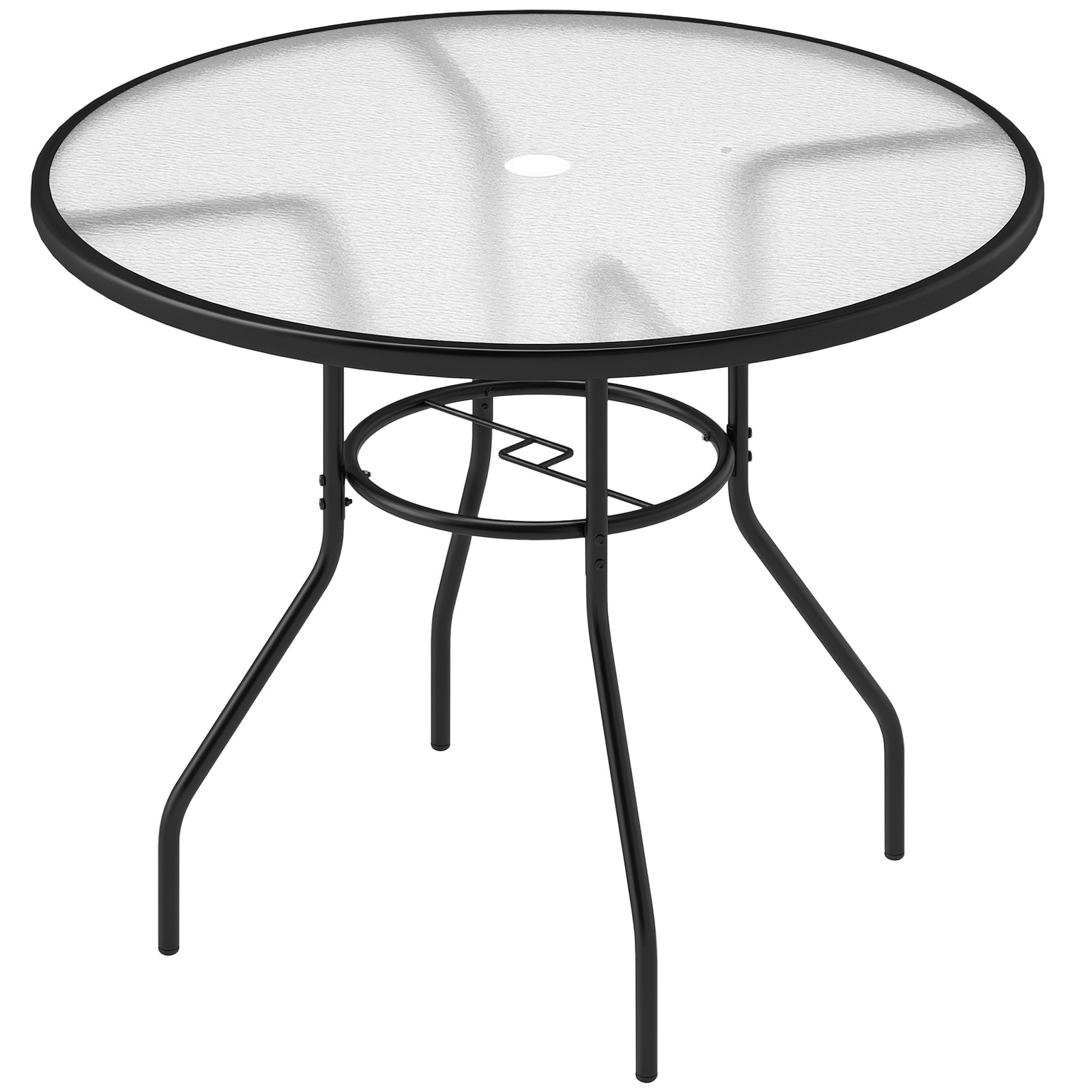 Outsunny Outdoor Round Dining Table Tempered Glass Top w/ Parasol Hole 100cm