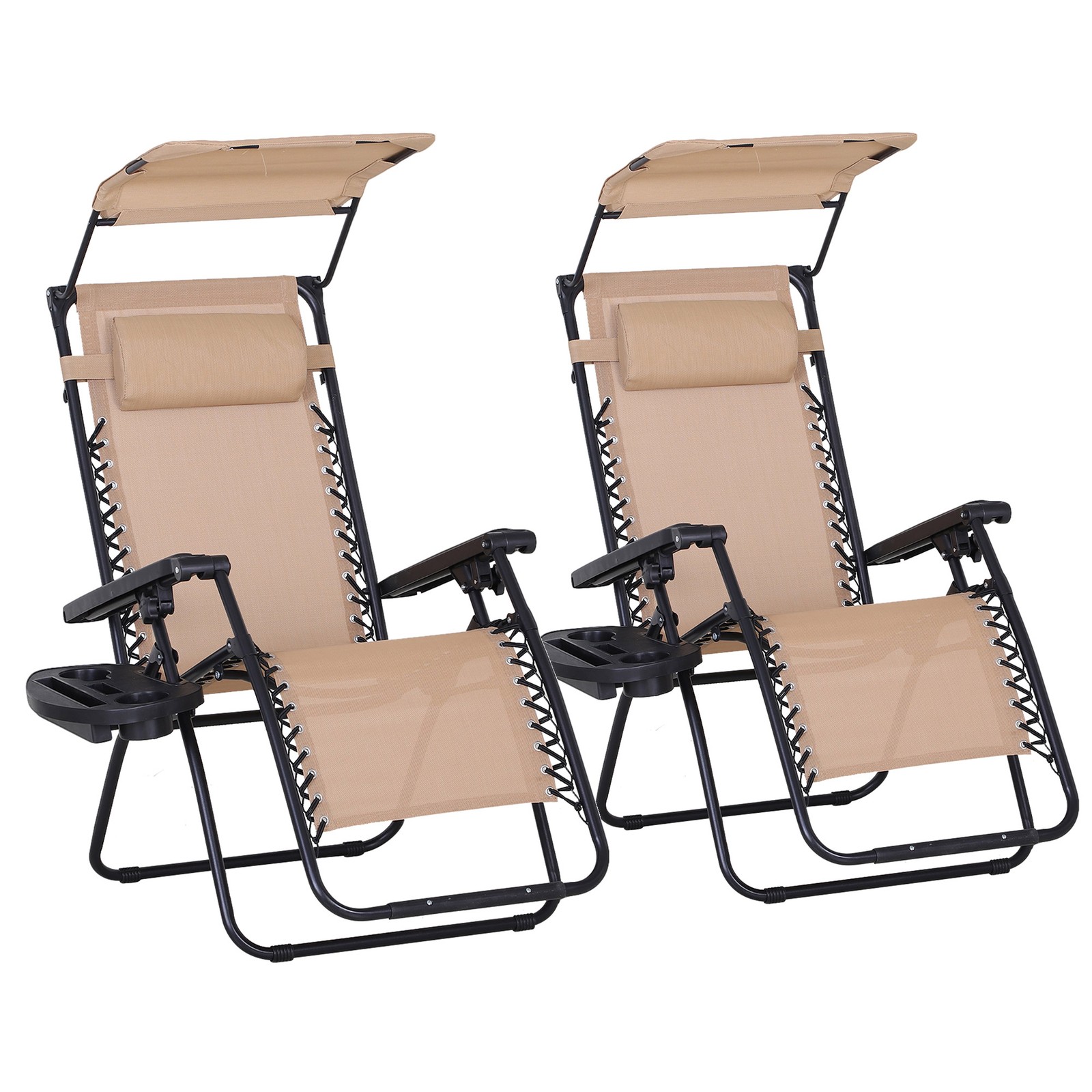 Outsunny 2 Piece Zero Gravity Chairs Adjustable Patio Lounge w/ Cup Holder Beige