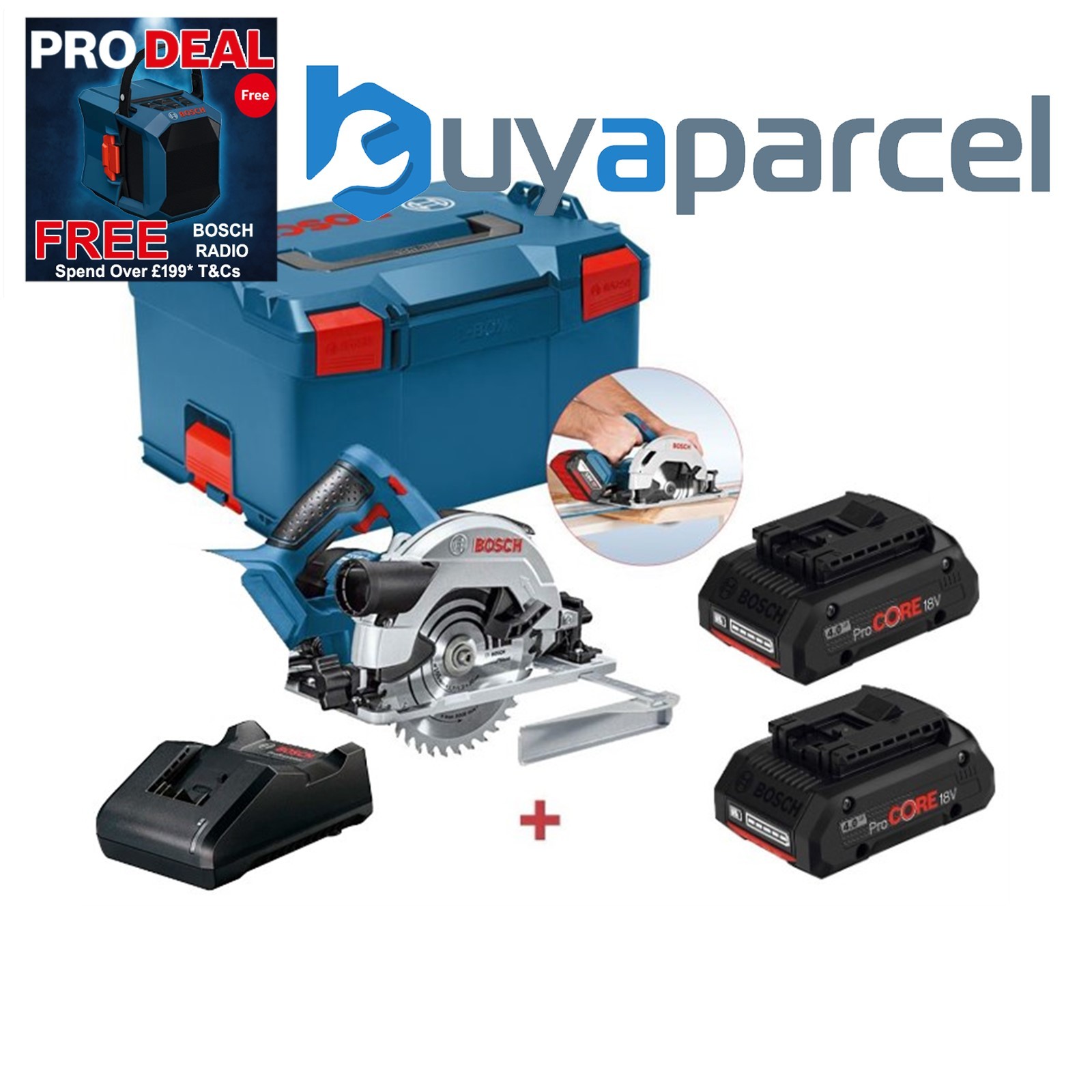 Bosch 18v GKS 18V-57 G 165mm Cordless Circular Saw Guide Rail + LBoxx + 2 x 4ah