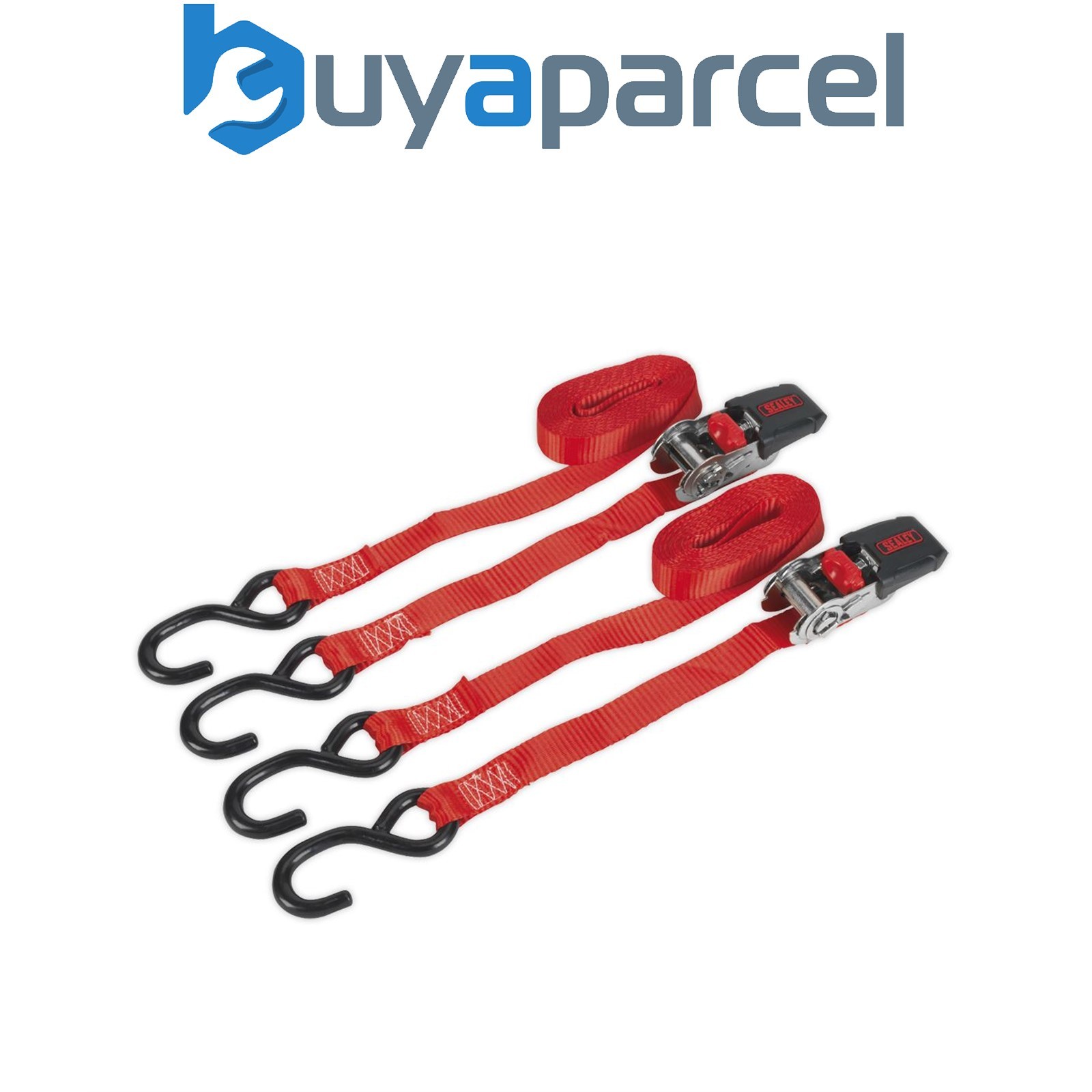 Sealey TD284SD Ratchet Straps Polyester Webbing with S-Hooks 25mm x 4m 800kg Bre
