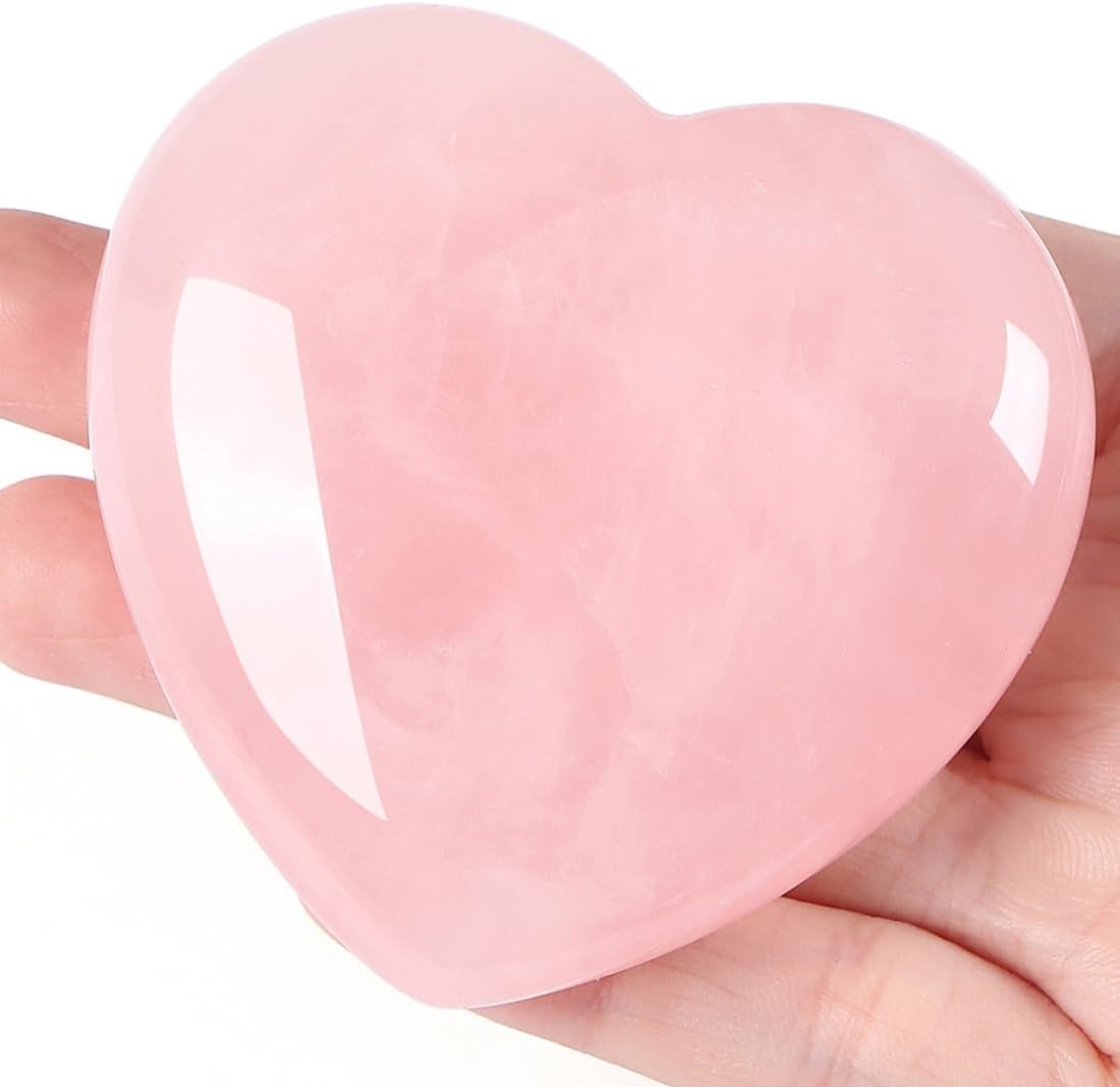 60 mm Large Heart Rose Quartz Crystals Gemstones Gifts for Women, Pink Heart Sh