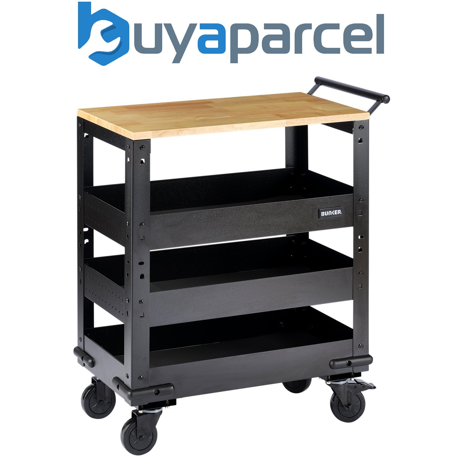Draper 11495 BUNKER 3 Tier Trolley with Pull Handle and Hardwood Worktop, 714mm