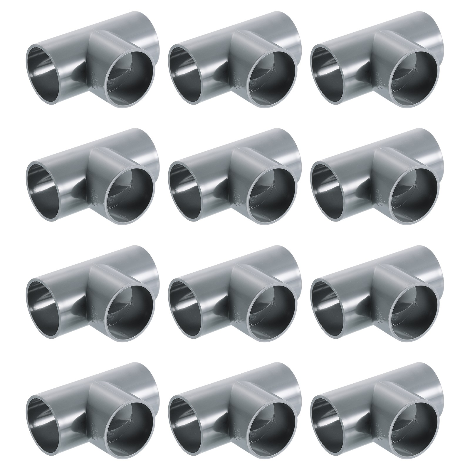1-1/2" PVC Tee, 12 Pcs 3 Way Elbow Connector Furniture Grade PVC Tee Elbow, Grey
