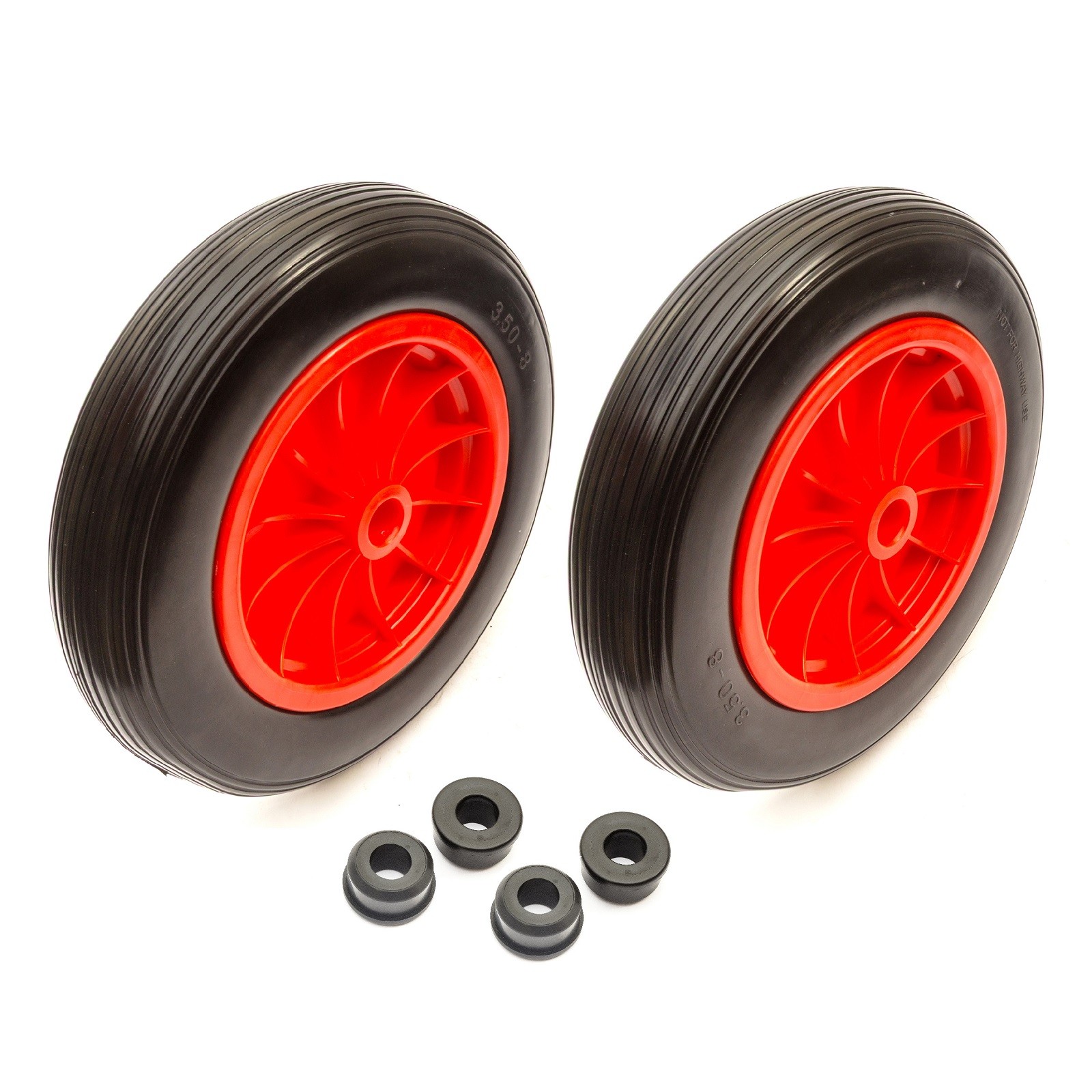 2x 3.50-8 14" Wheel Solid Flat Free PU Tyre 12.7mm / 1/2" Bore Garden Trolley