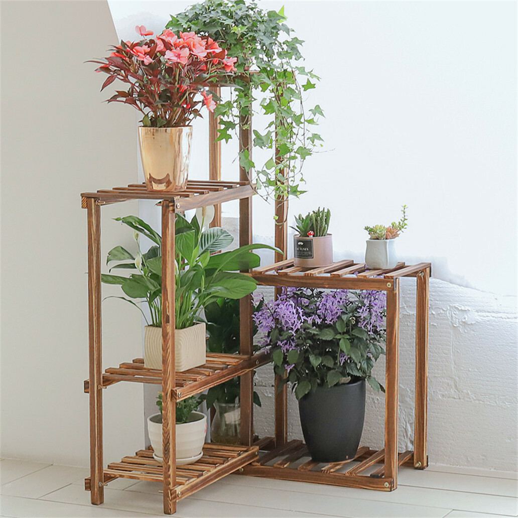 6 Tier Corner Shelf Shelving Rack Unit Display Stand Decora Plants Natural Wood