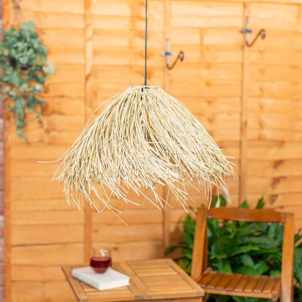 Solar Power Natural Grass Outdoor Hanging Pendant Lamp Garden Pergola LED Light